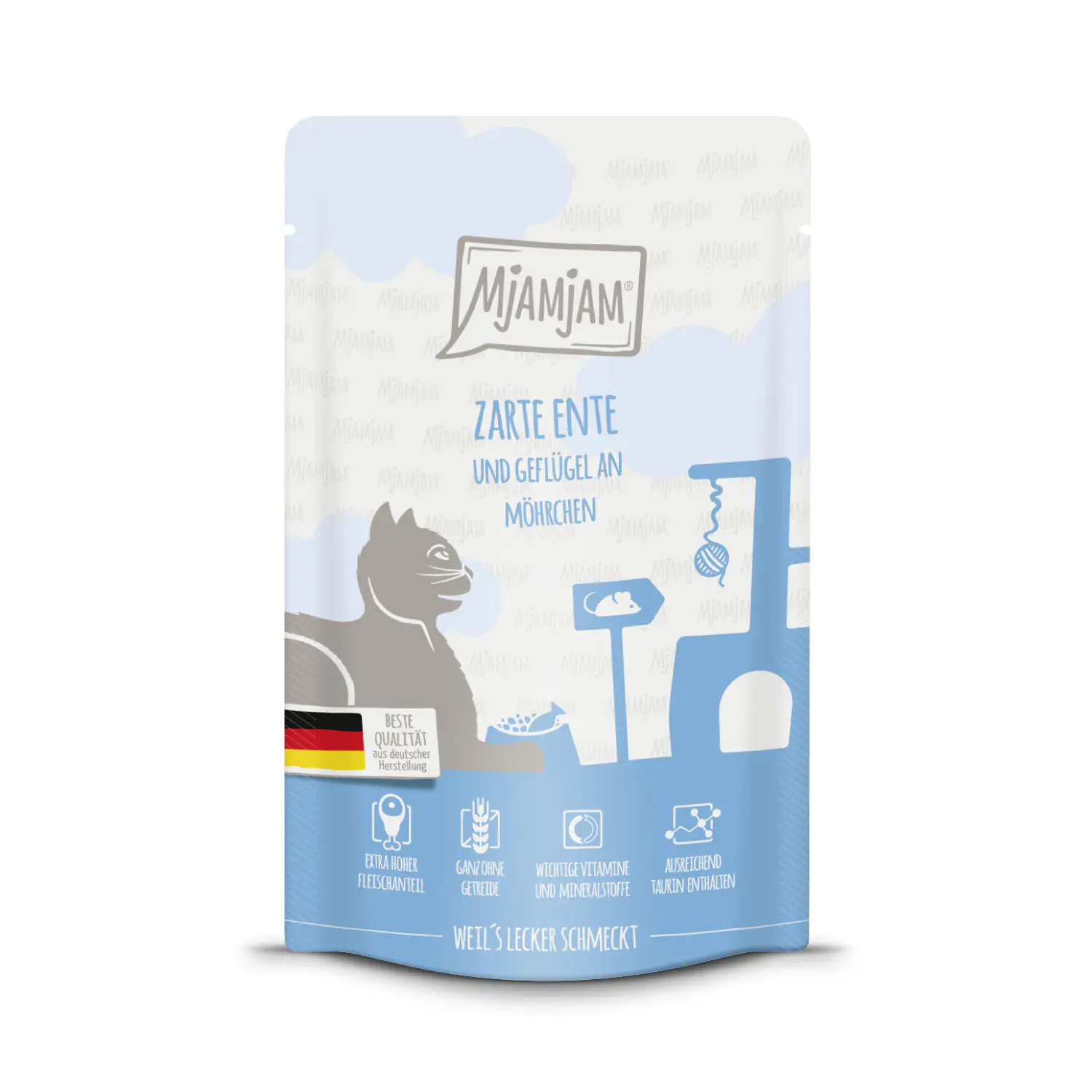 MjAMjAM Quetschie Ente & Geflügel an Möhrchen Katzenfutter 125 g