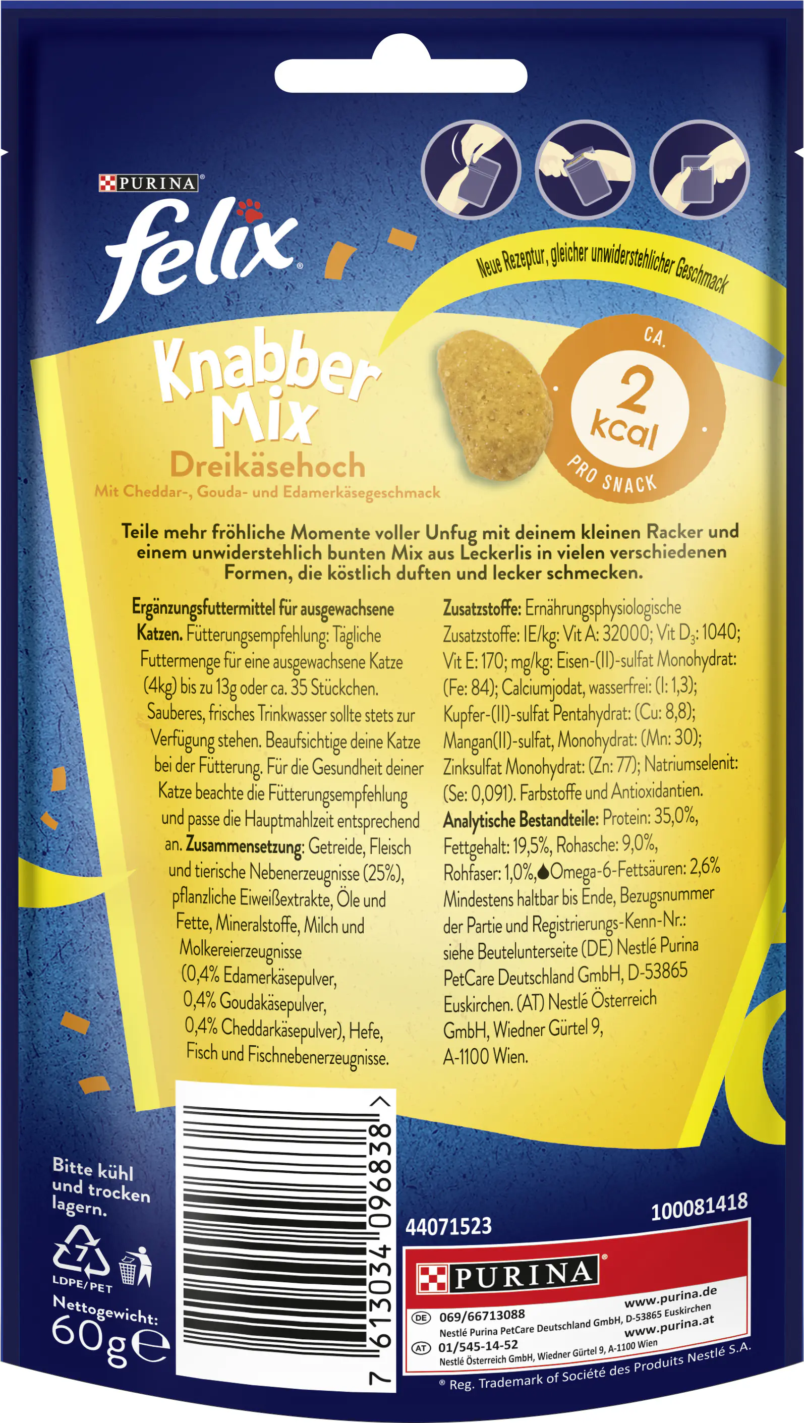 Felix Knabbermix Katzensnack Dreikäsehoch 60g Felix Knabbermix 60g