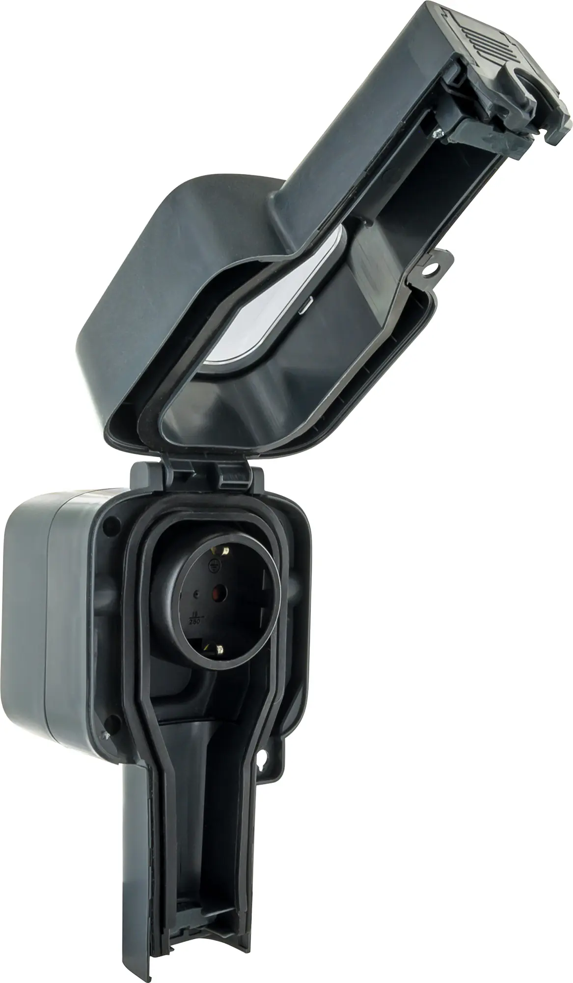 Schwaiger Aufputz-Steckdose 1-fach mit Gelenk IP66 waagerecht