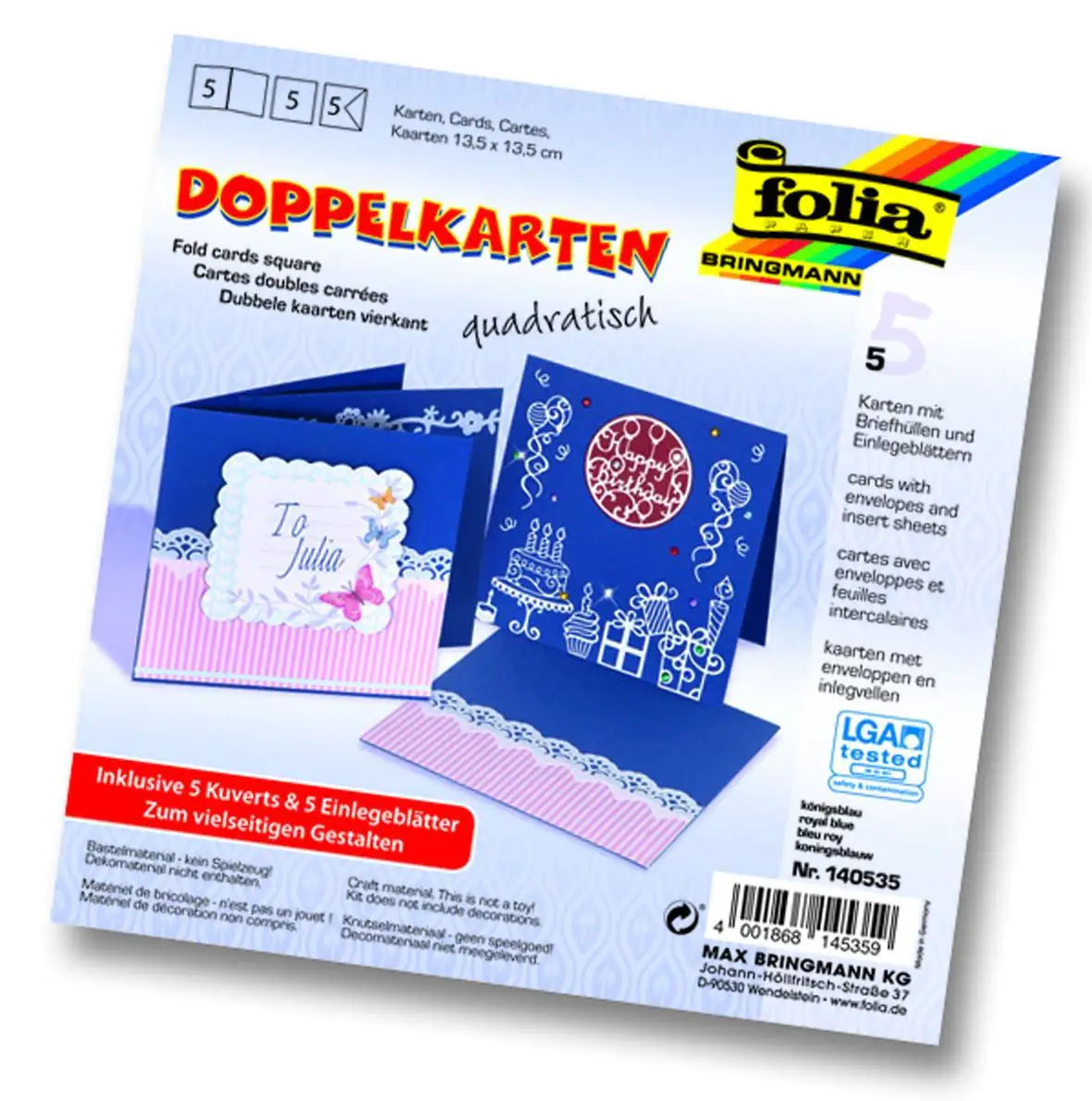 Glorex Doppelkarten 13,5 x 13,5 cm königsblau, 5 Stück