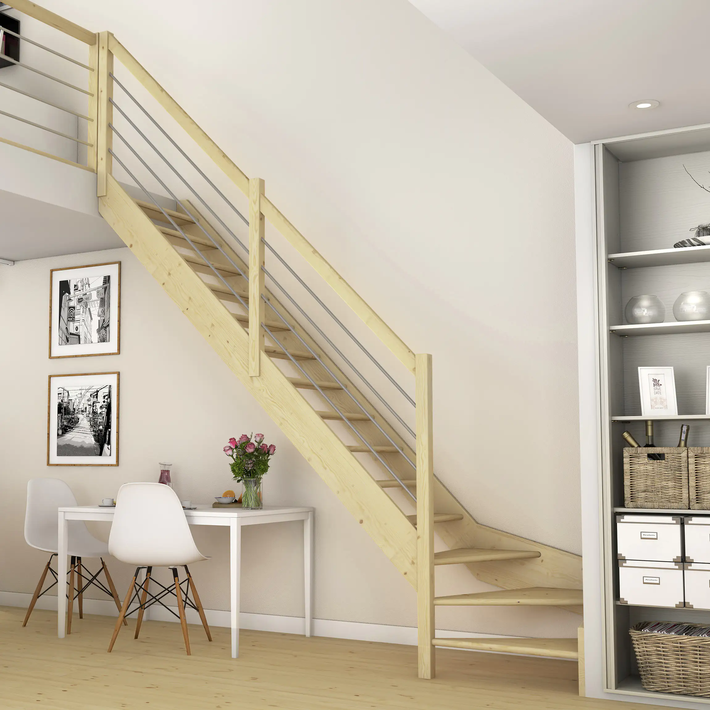 Dolle Raumspartreppen Paris 1/4-gew. Fichte unbehandelt inkl. Geländer