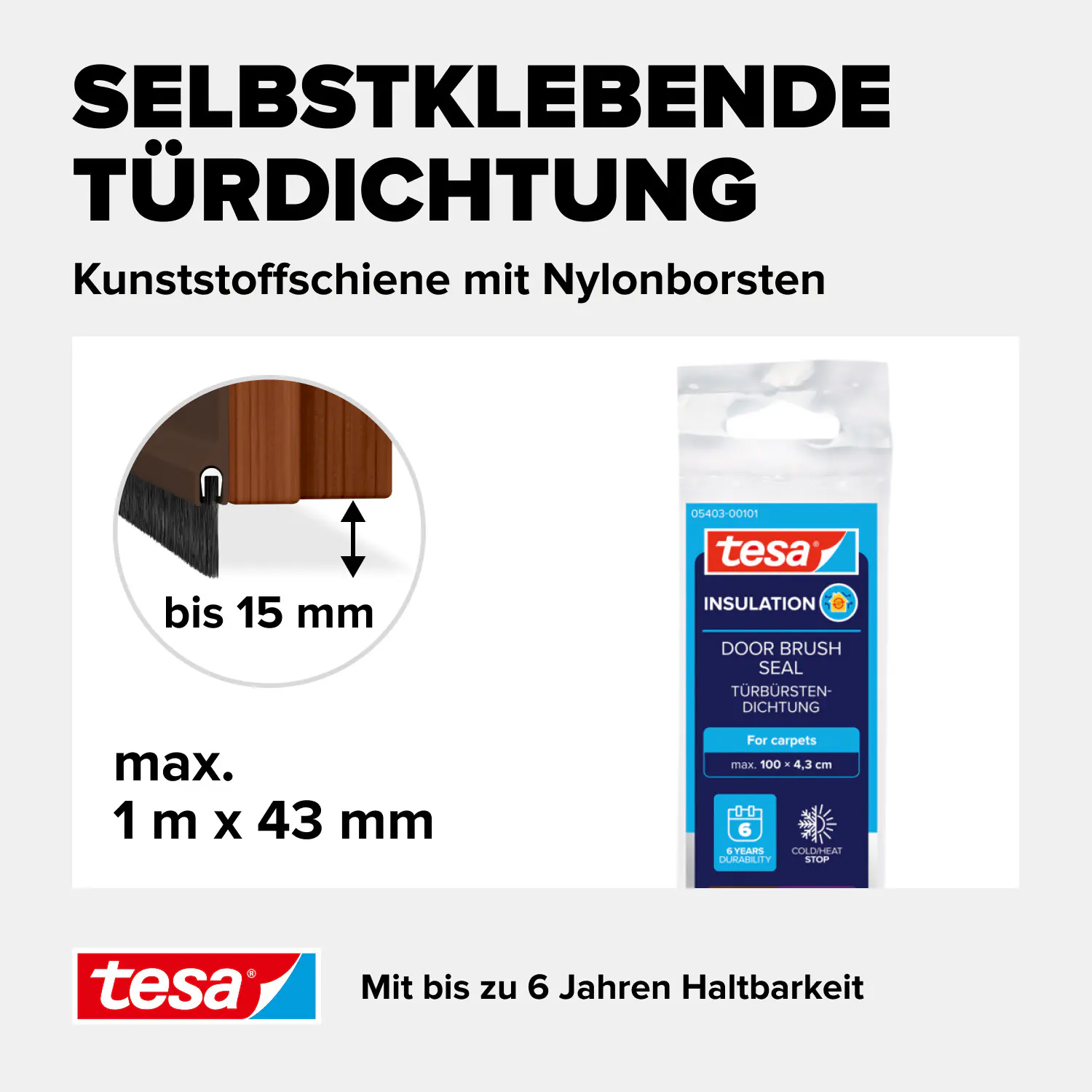 tesa Moll Türdichtschiene braun für Textilböden für Spalten bis 15 mm