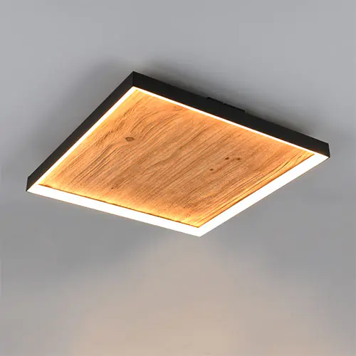 Trio LED-Deckenleuchte Kalea holzfarben Switch Dimmer 45 x 45 cm