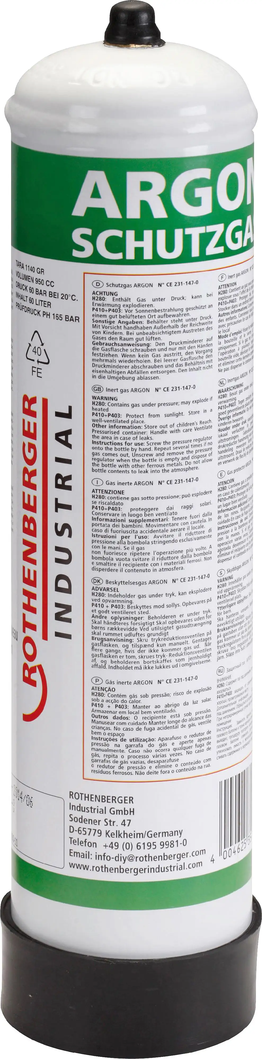 Rothenberger Argon Schutzgas Einwegflasche 930 ml