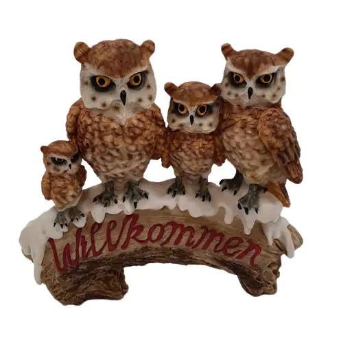 Dekofigur Willkommensschild mit Eule 27 x 30 x 12 cm