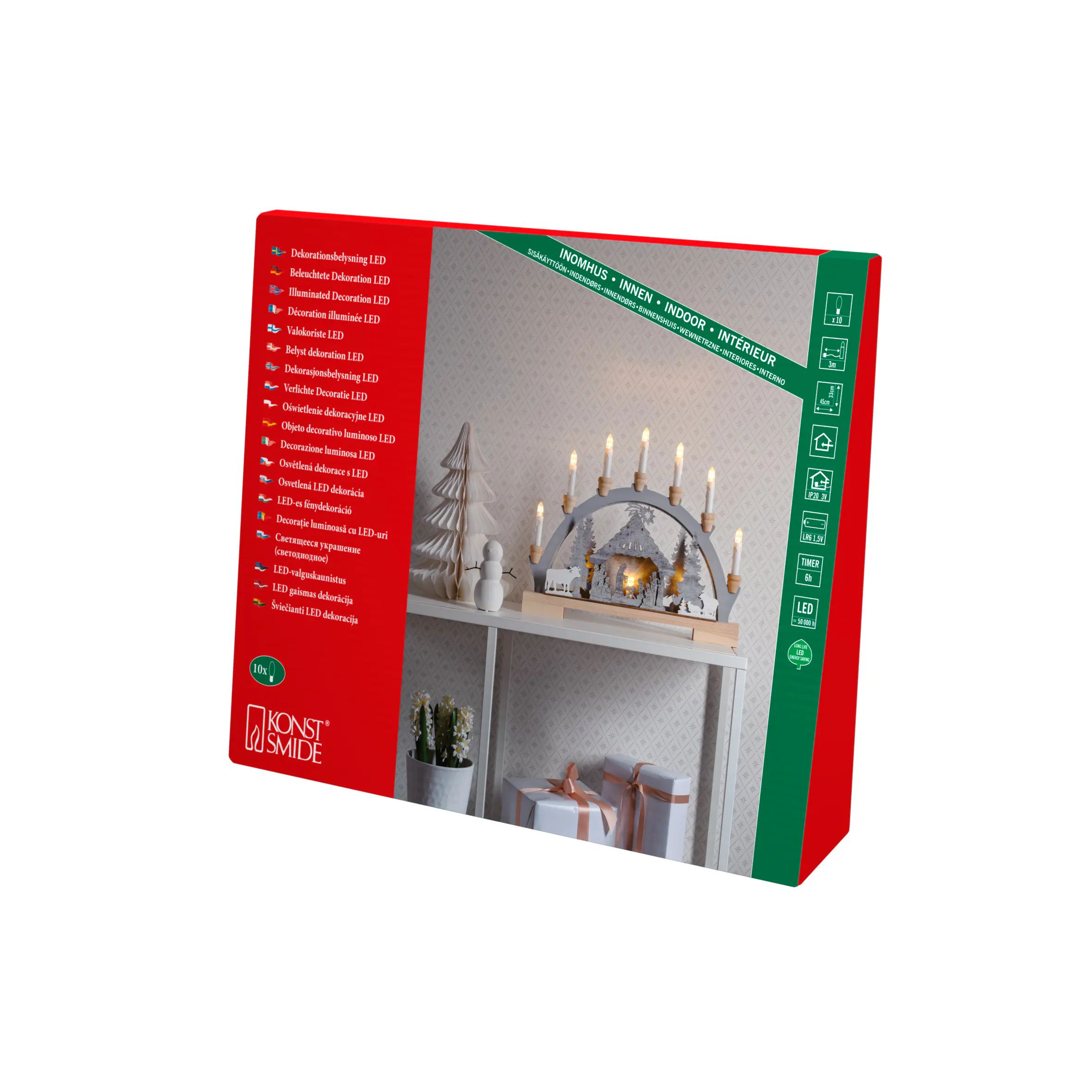 Konstsmide LED Holzsilhouette Krippe weiß/grau 45cm x 5cm x 33cm