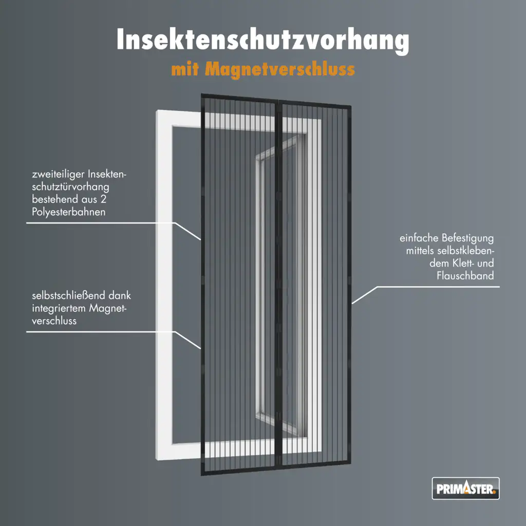 9003117315082_2196087 Primaster Fliegenschutz-Magnetvorhang 95 x 215 cm schwarz kürzbar