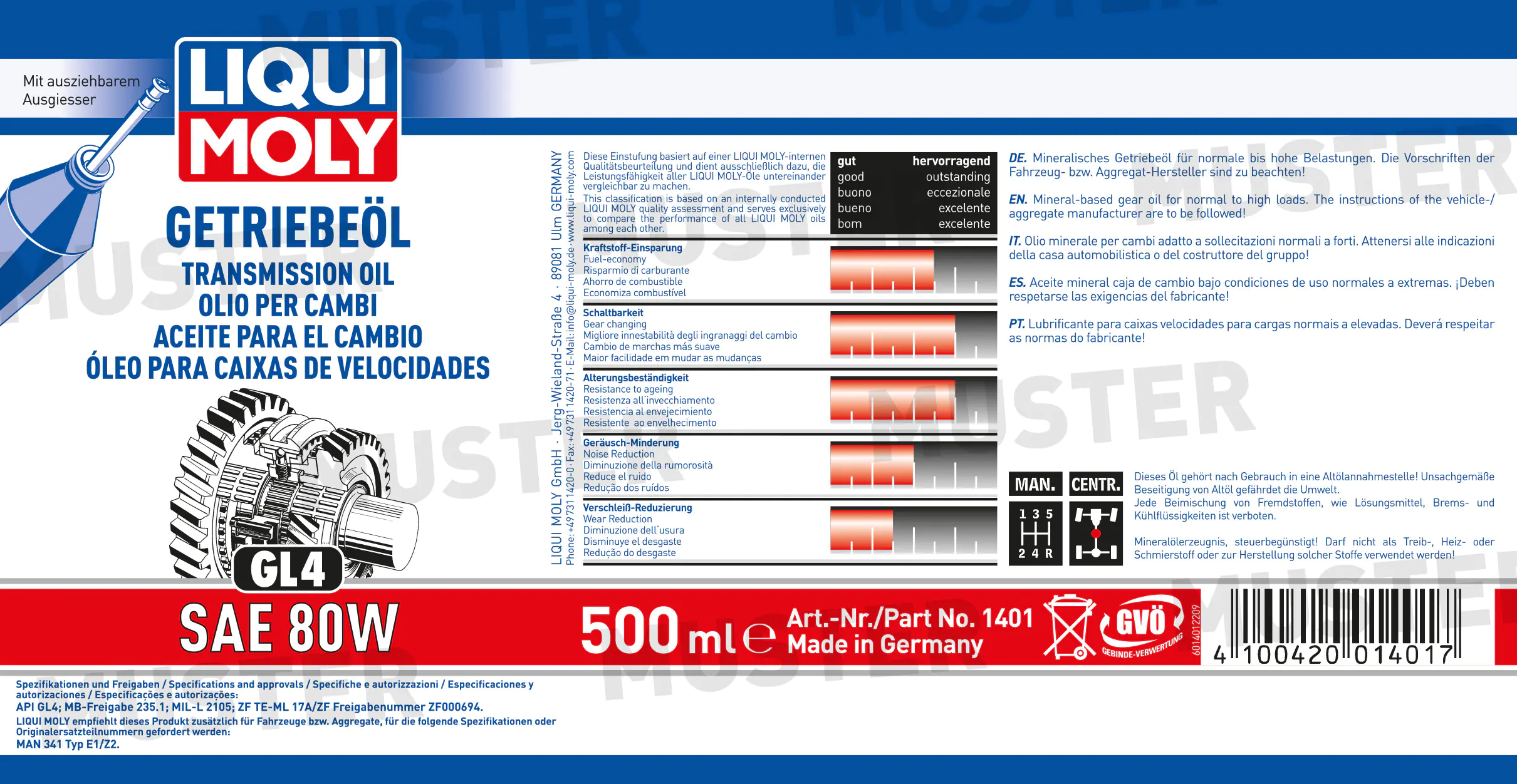 Liqui Moly Getriebeöl GL4 80W 500 ml Liqui Moly Getriebeöl GL4 80W 500 ml