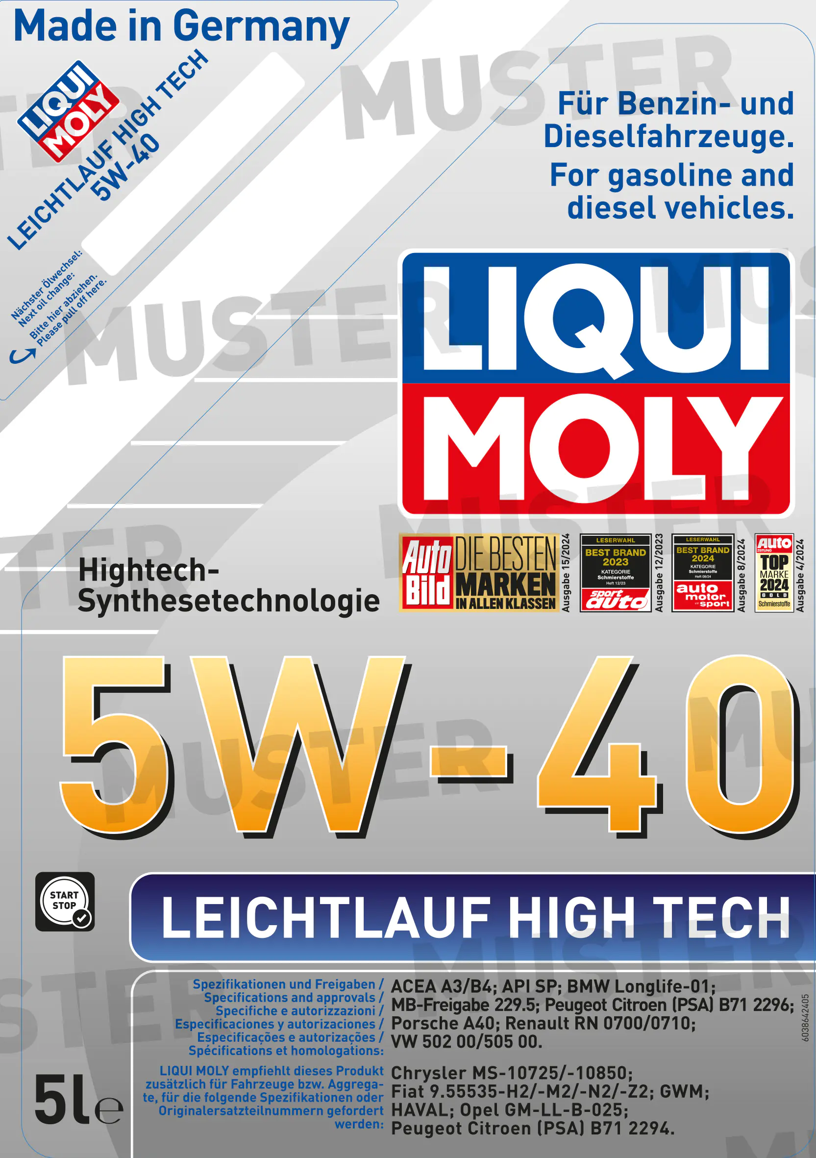 Liqui Moly Motoröl Leichtlauf High Tech 5W-40 5 L Liqui Moly Motoröl Leichtlauf High Tech 5W-40 5 L