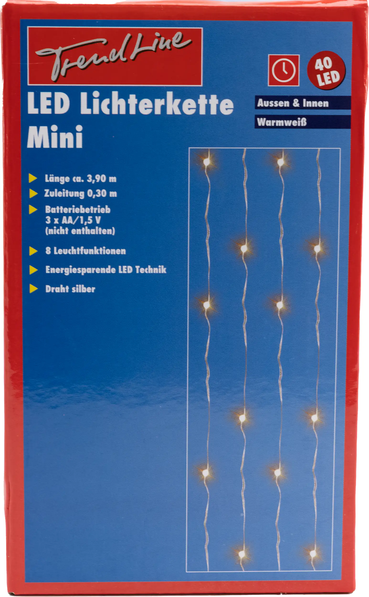 4333692375375 TrendLine LED Lichterkette Mini 40 LED warmweiß, für den Außenbereich