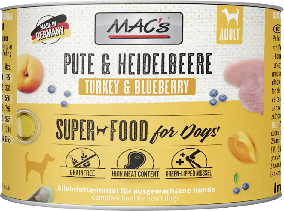 Macs Dog Hundenassfutter Adult getreidefrei 200 g Pute & Heidelbeere