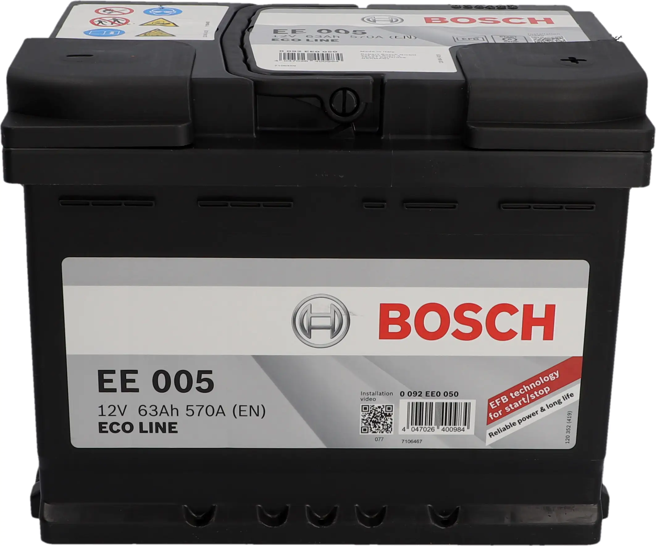 Bosch Starterbatterie Ecoline EFB 63Ah 570A Maße: 242x175x190mm (LxBxH)