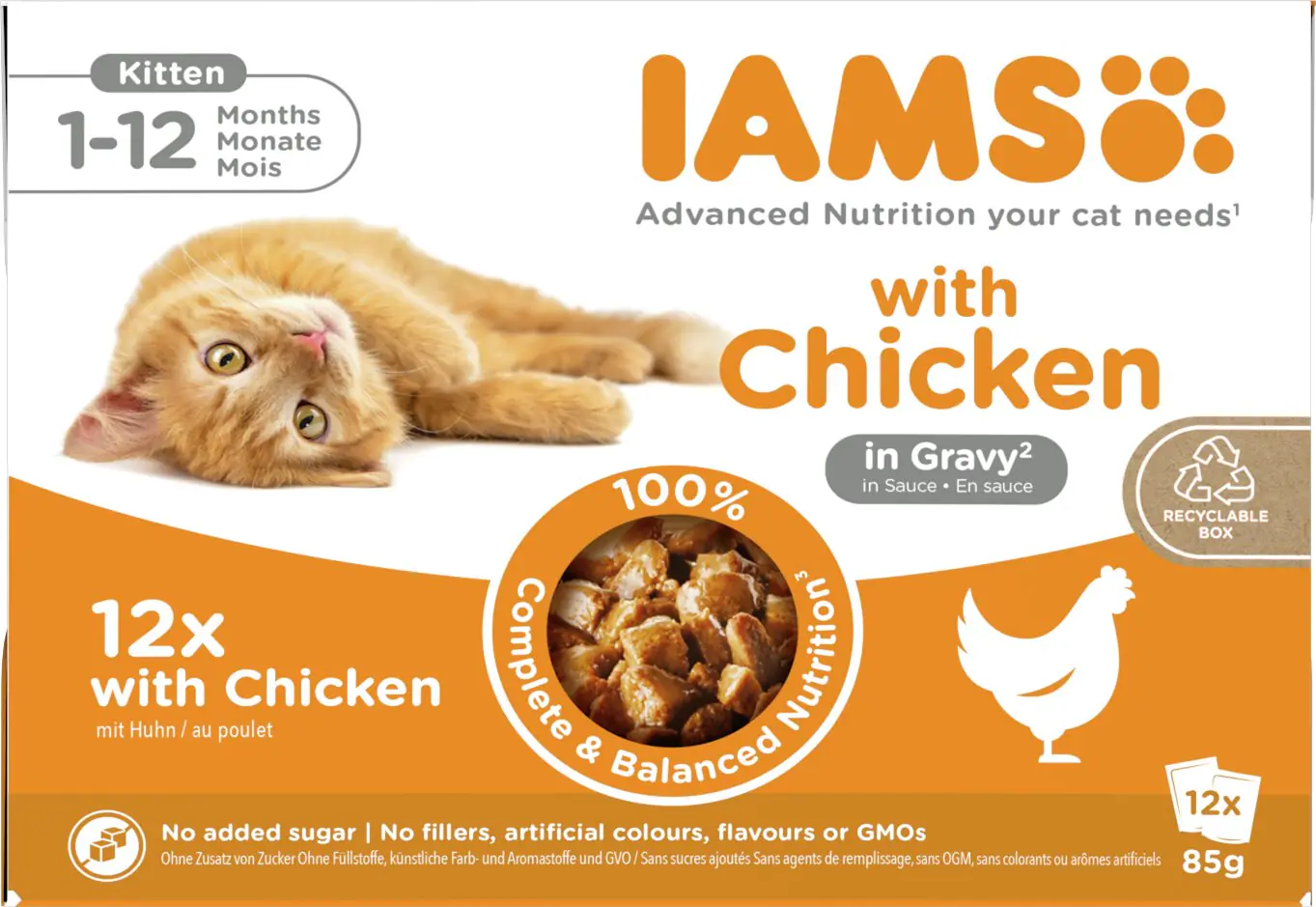 Iams Advanced Nutrition Katzennassfutter Kitten 12 x 85 g Huhn in Sauce