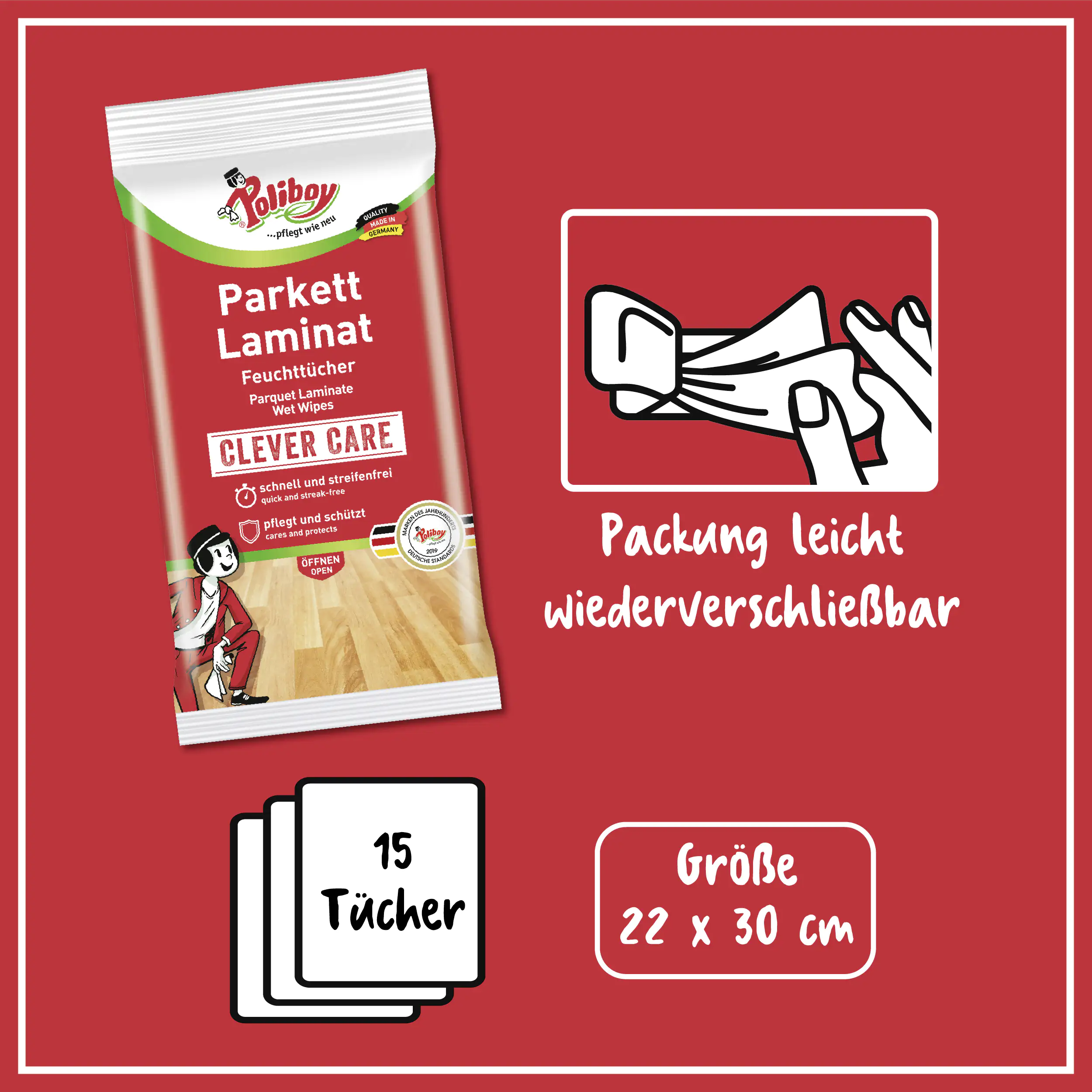 4016100621515_2733892 Poliboy Feuchttücher für Parkett 15 Stück