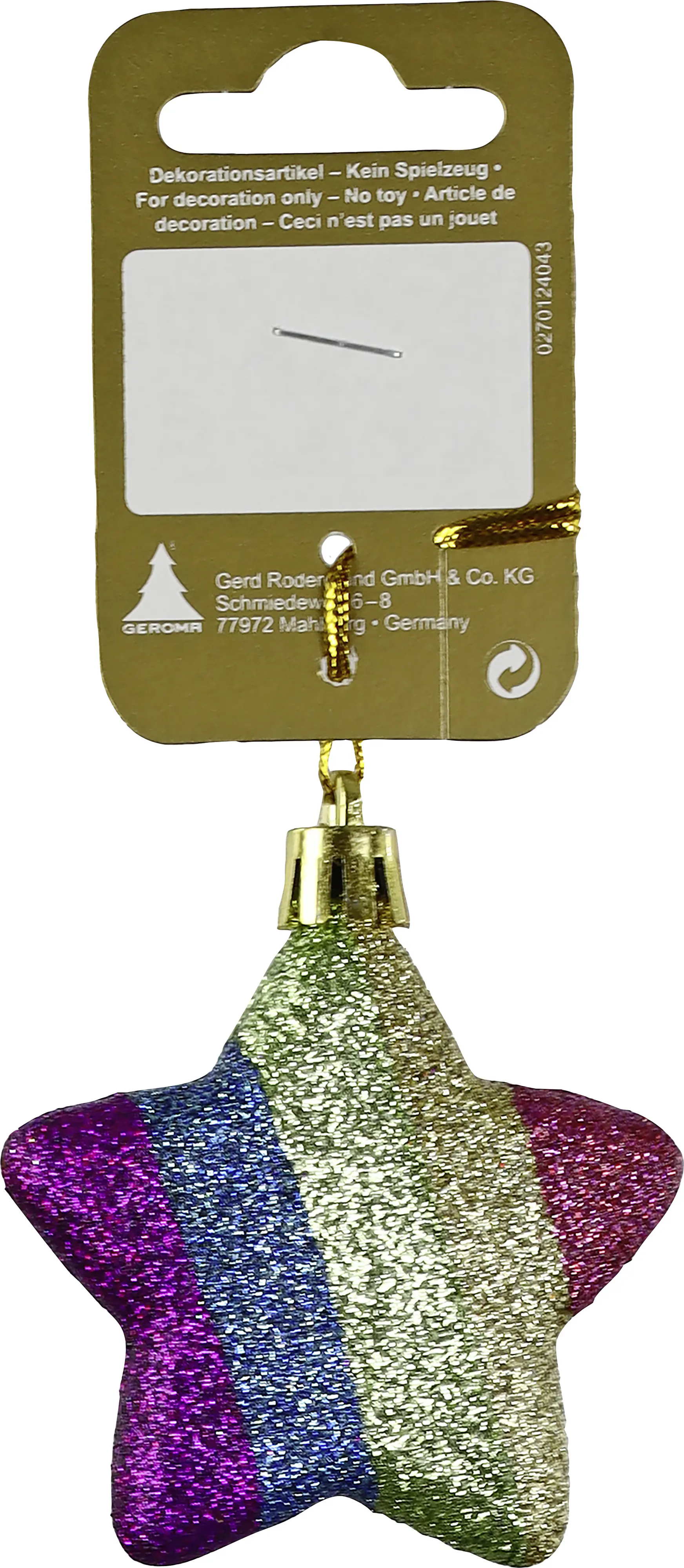 Weihnachtsanhänger Stern aus Kunststoff 6,5 cm bunt mit Glitter