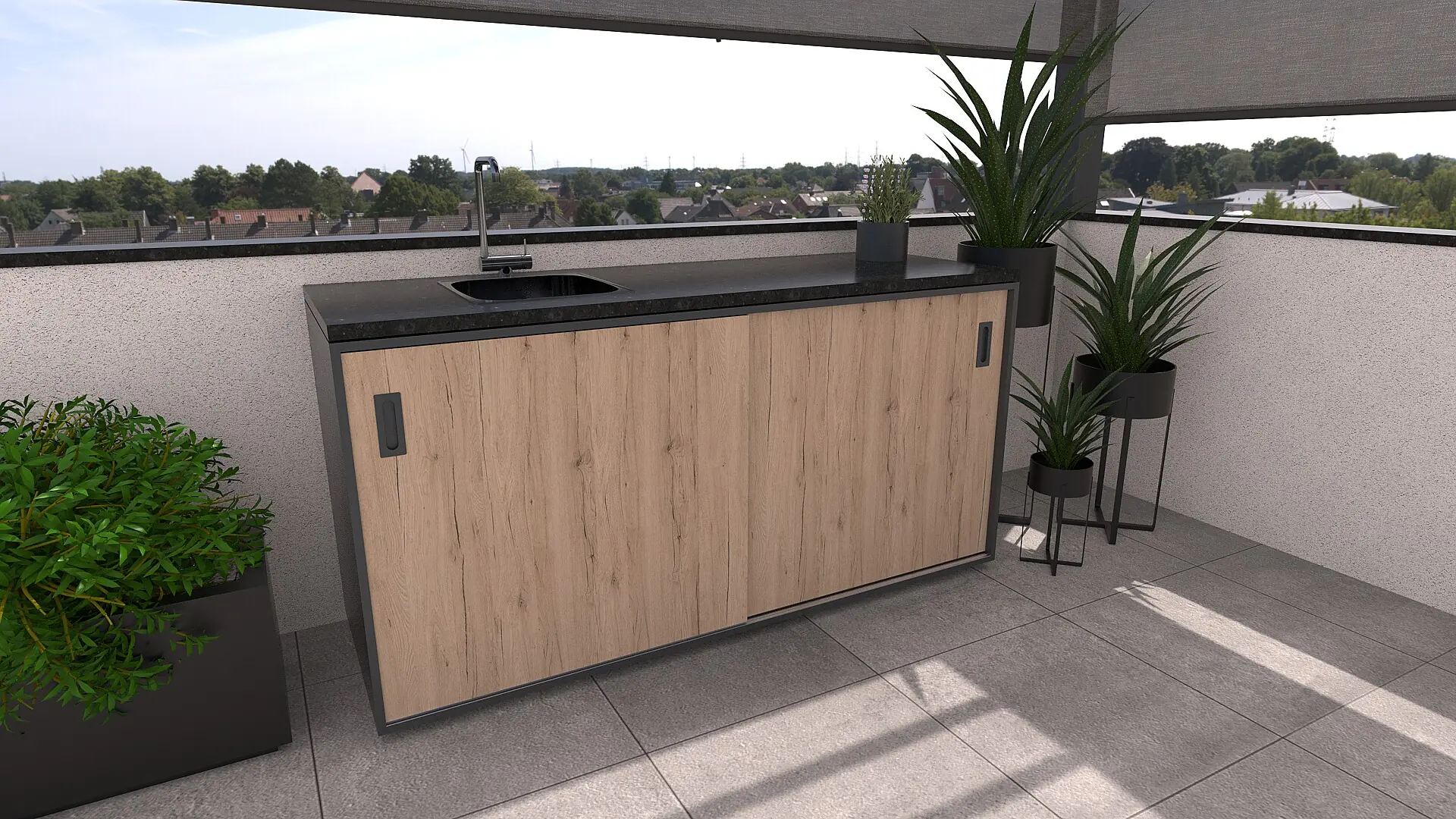 Bellano Living Element für Outdoorküchen inkl. Spüle links mit 2 Türen eiche granit