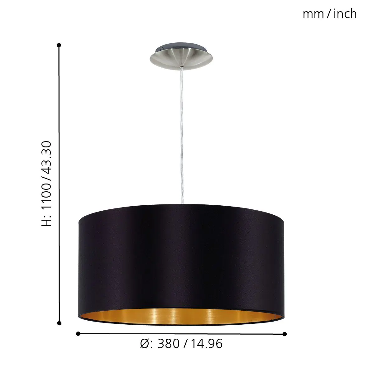 Eglo Pendelleuchte Maserlo schwarz-gold Ø 38 cm E27, max. 60 W