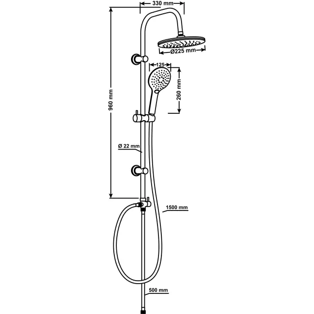 Cornat Duschsystem Noir schwarz mit 3 Strahlarten