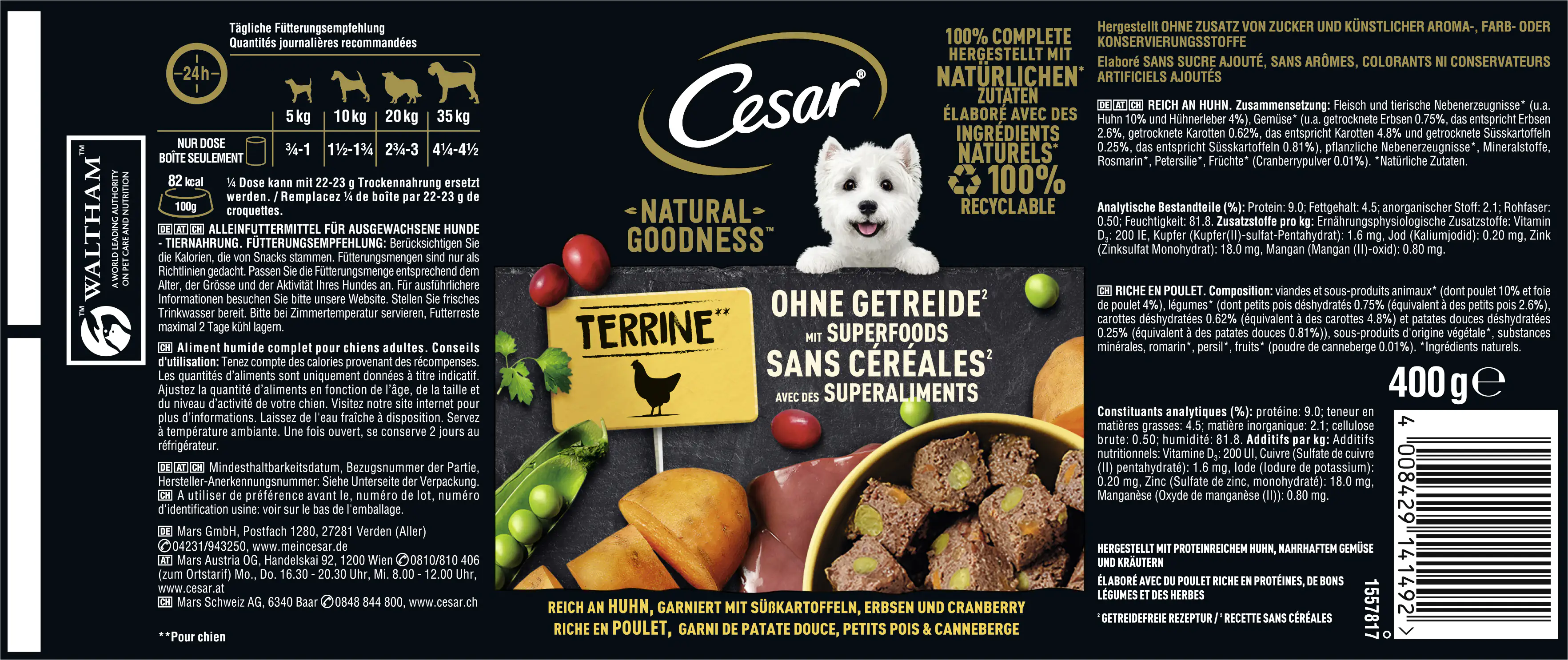 Cesar Natural Goodness Adult mit Huhn Hundefutter 400 g