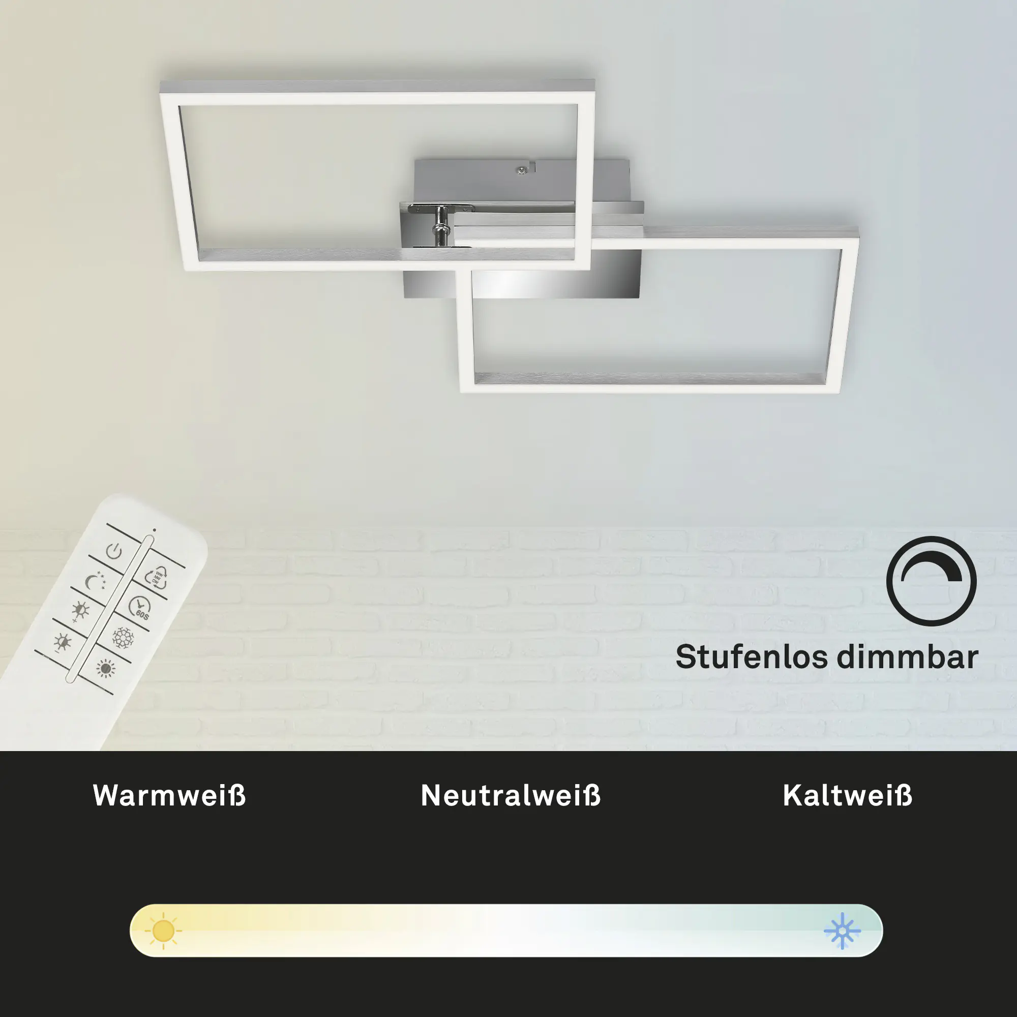 Briloner LED-Deckenleuchte Frame 50 x 39 cm schwarz dimmbar warmweiß