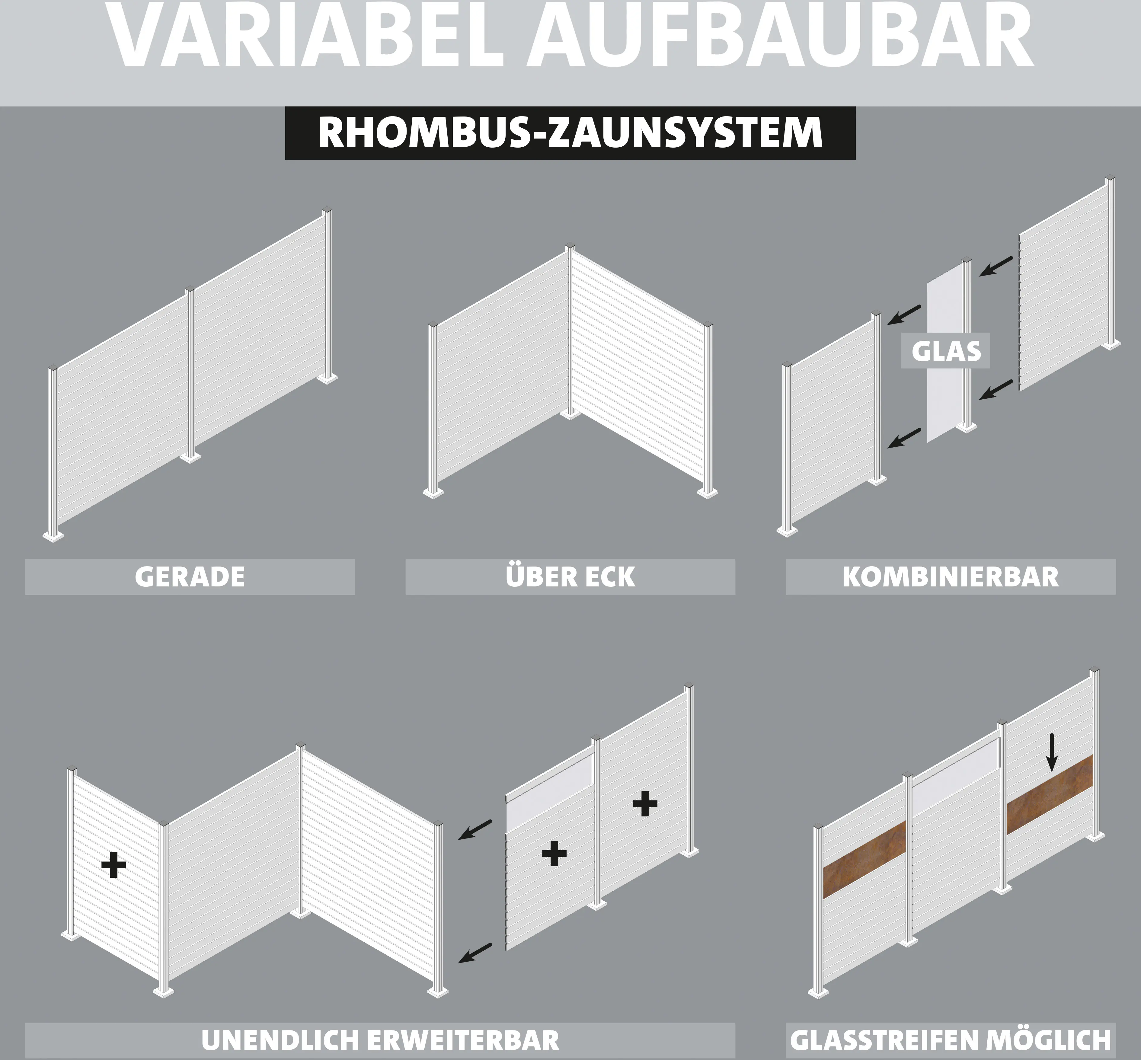 Ambiente Alu-Zaun Grundset Rhombus MINI 187 x 244,2 cm grau