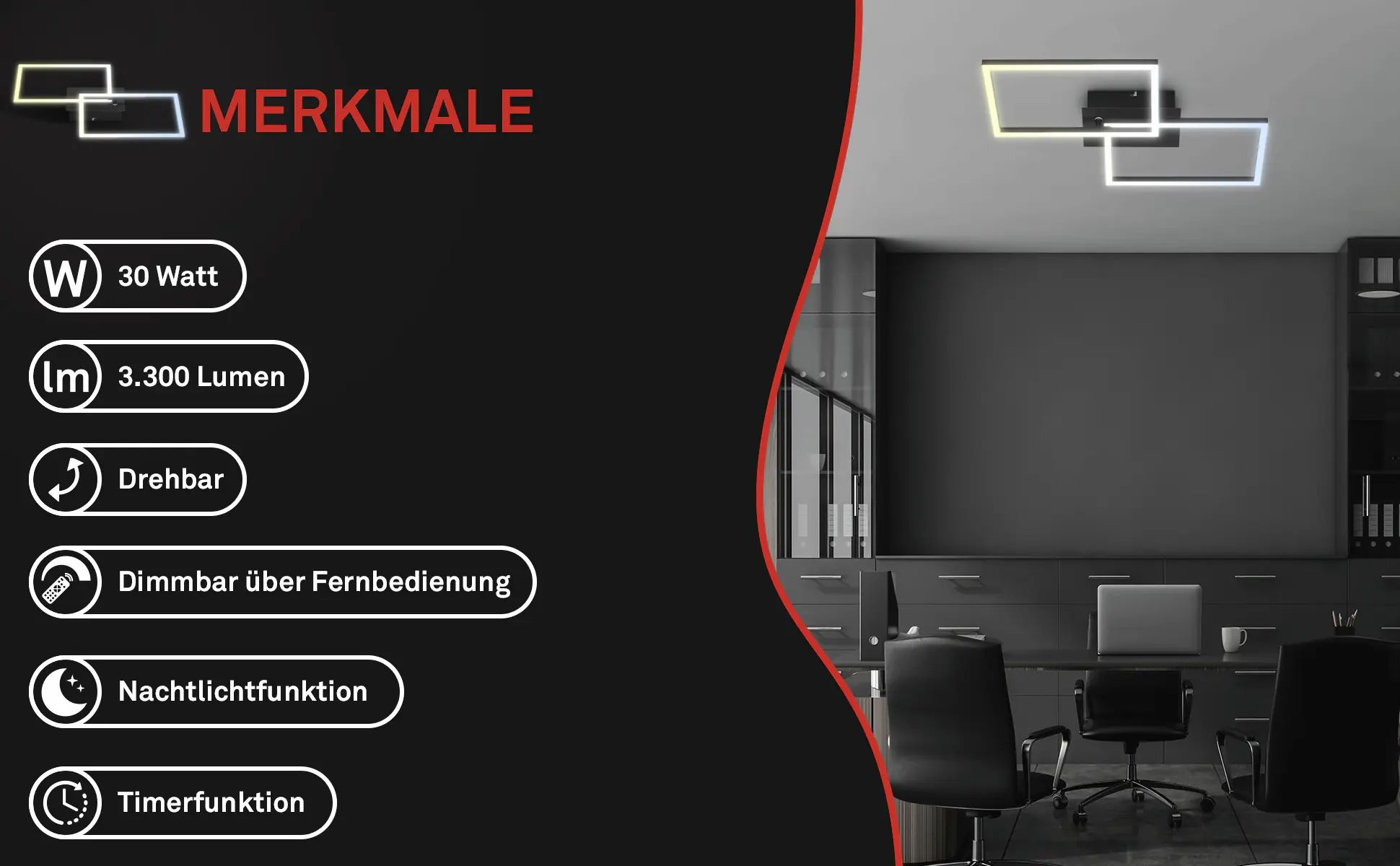 Briloner LED-Deckenleuchte Frame 50 x 39 cm schwarz dimmbar warmweiß