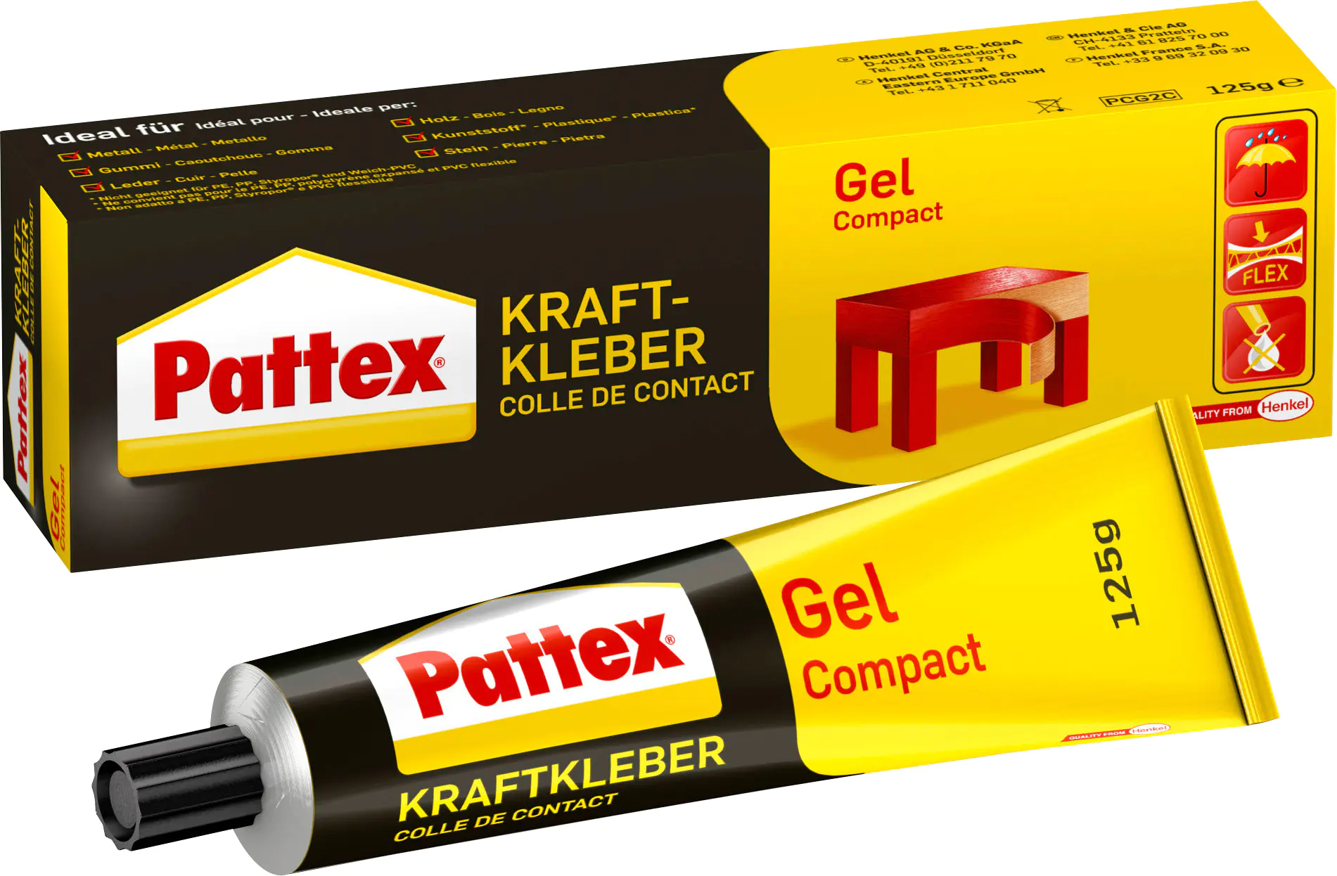 Pattex Kraftkleber Gel Compact 125 g Tube, gelblich