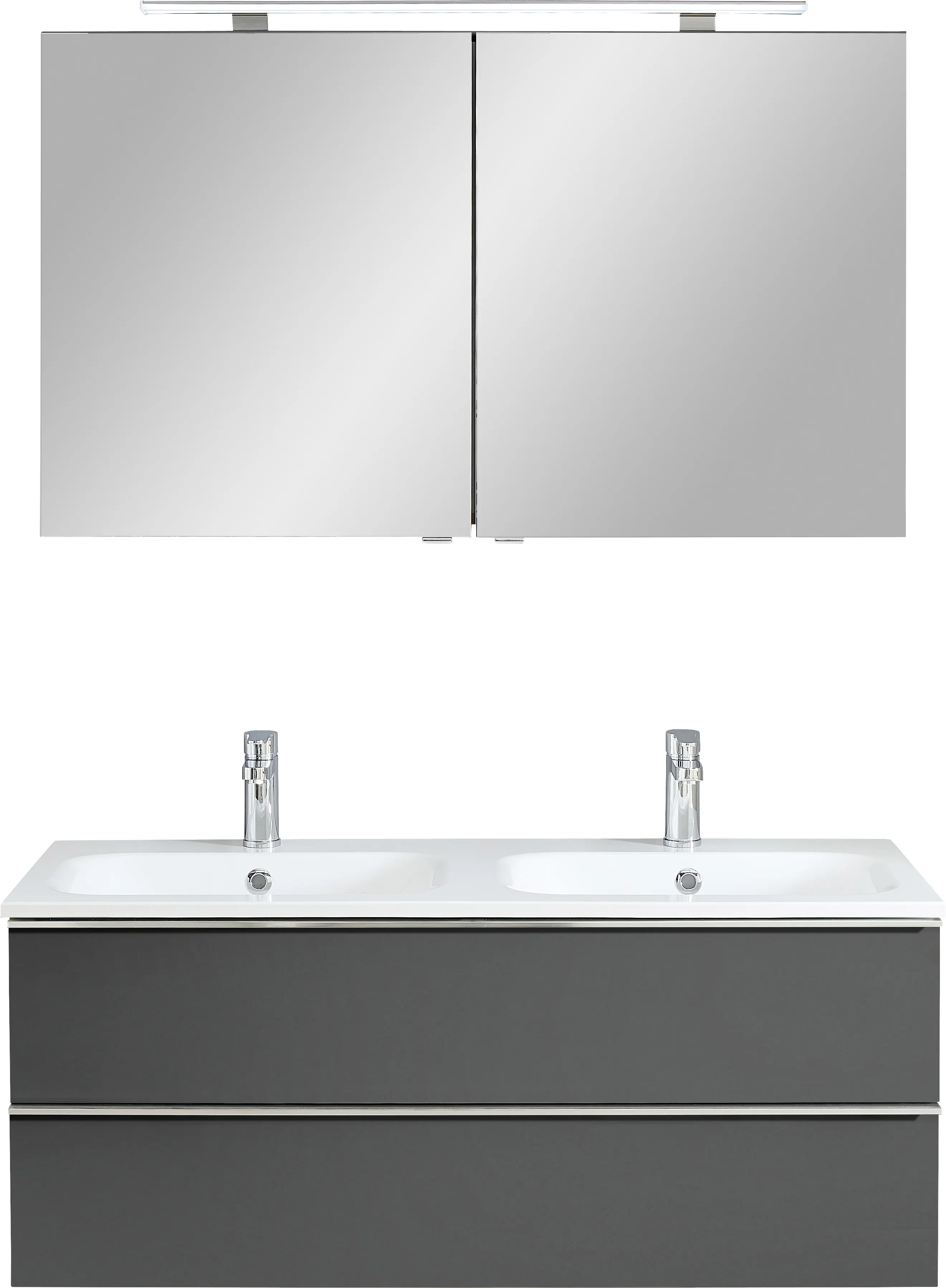 Primaster Bad-Set Düsseldorf grau 121 cm LED-Leuchten, Mineralgusswaschtisch