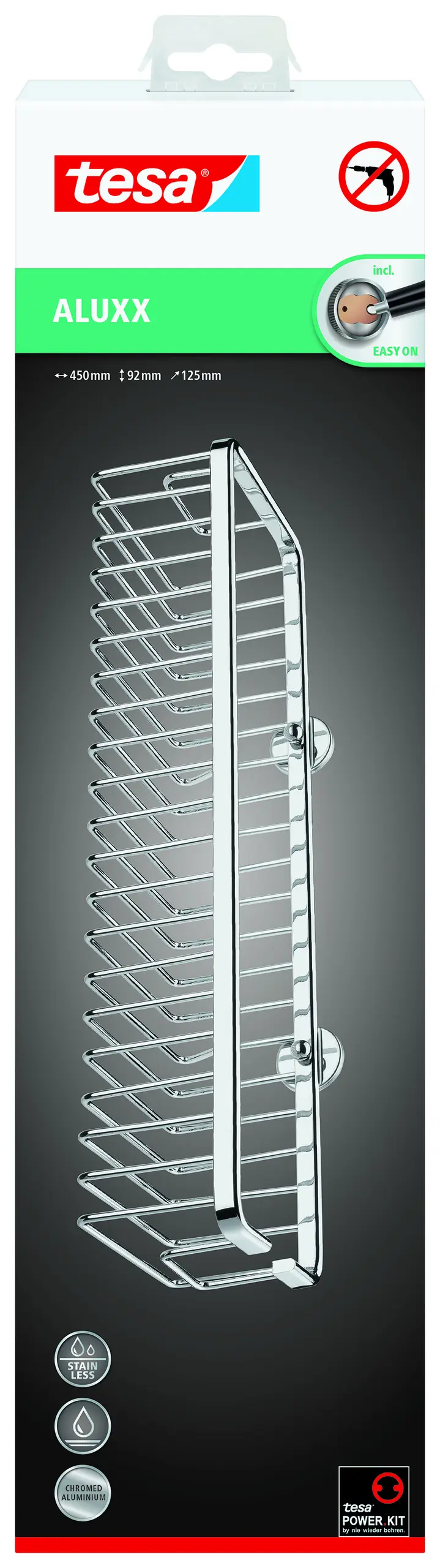 tesa Duschablagekorb Aluxx zum Kleben viereckig 1 Ablage verchromt 45 cm