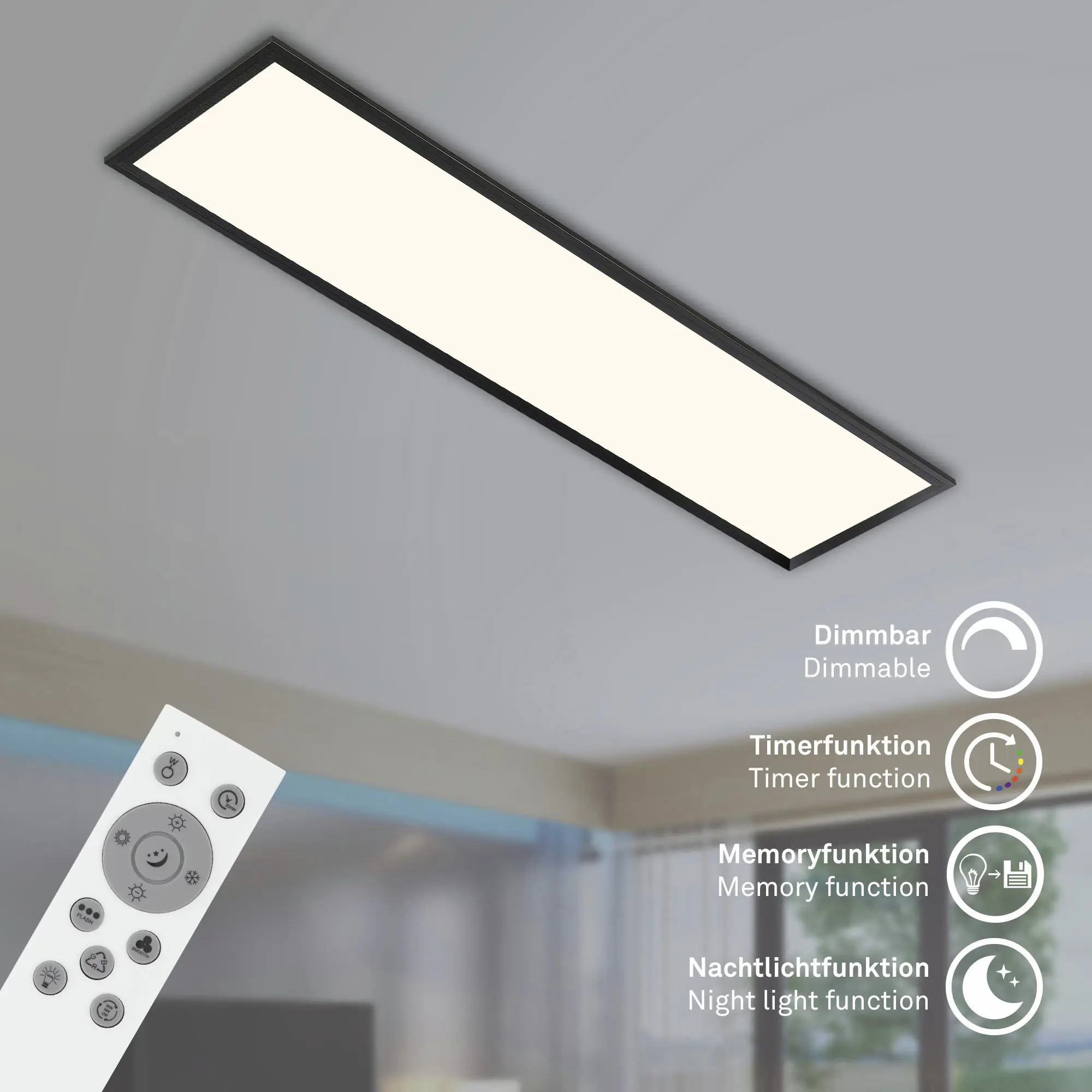 Briloner LED-Panelleuchte ultraflach 100 x 25 cm schwarz CCT dimmbar