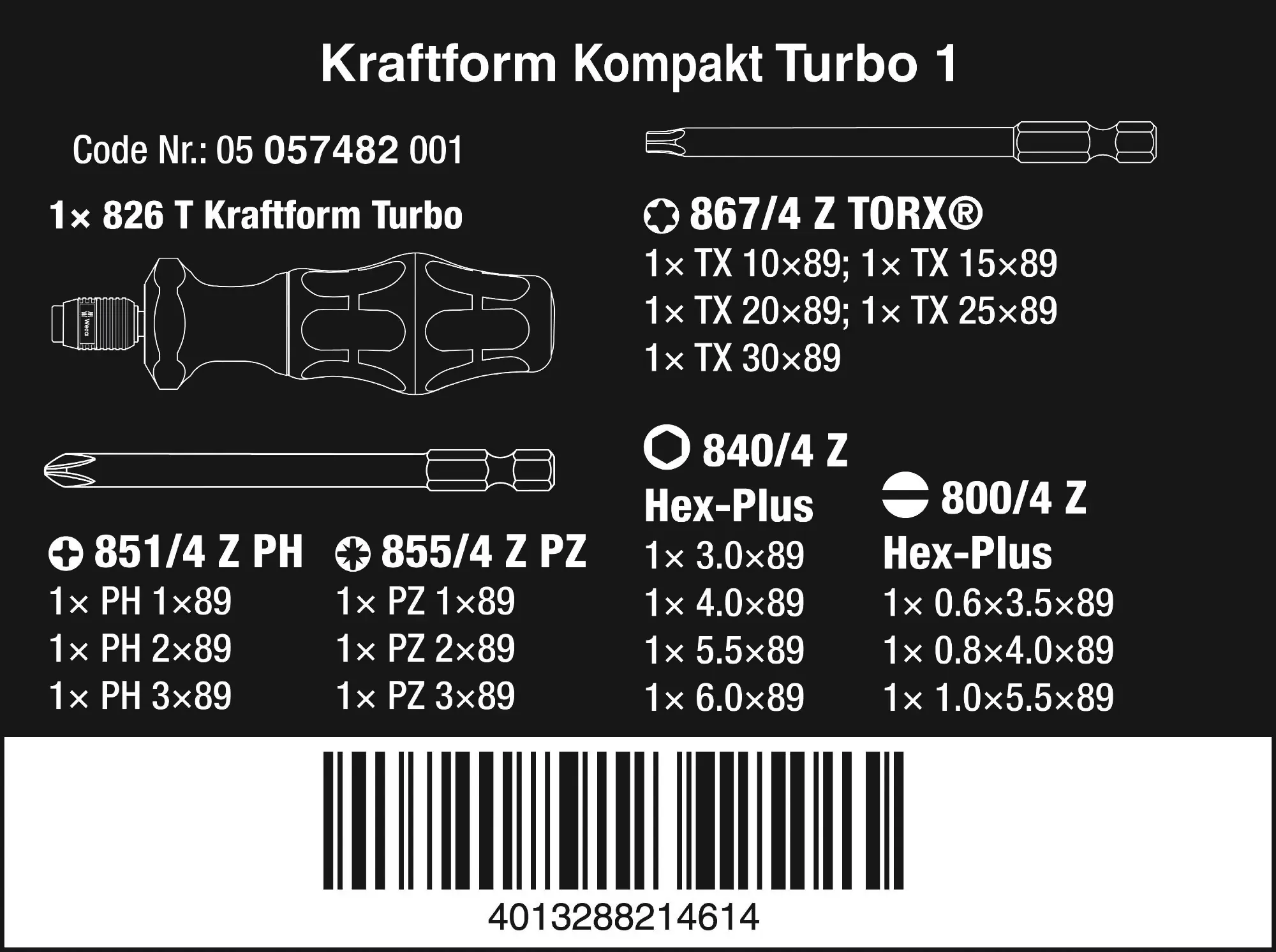 Wera Schraubendreher-Satz Kraftform Kompakt Turbo 1 19-teilig