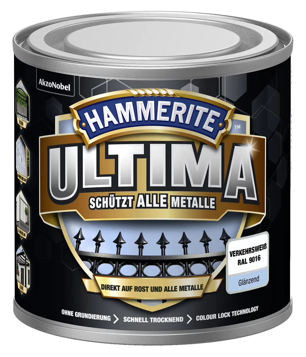 4007591724274 Hammerite Metallschutzlack ULTIMA glänzend verkehrsweiß RAL 9016 250 ml