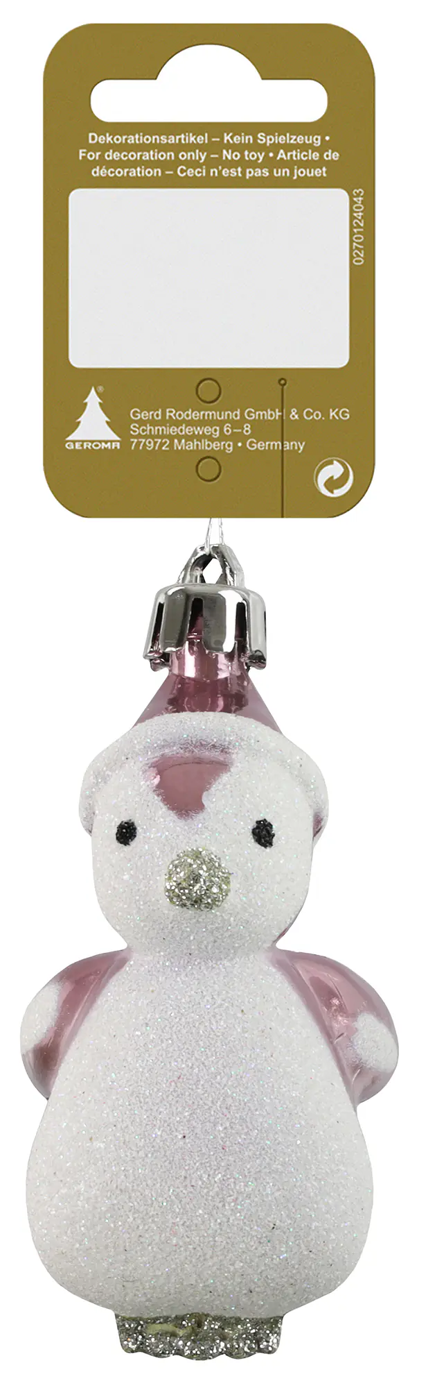 Weihnachtskugel Pinguin Kunststoff 8 cm weiß rosa 