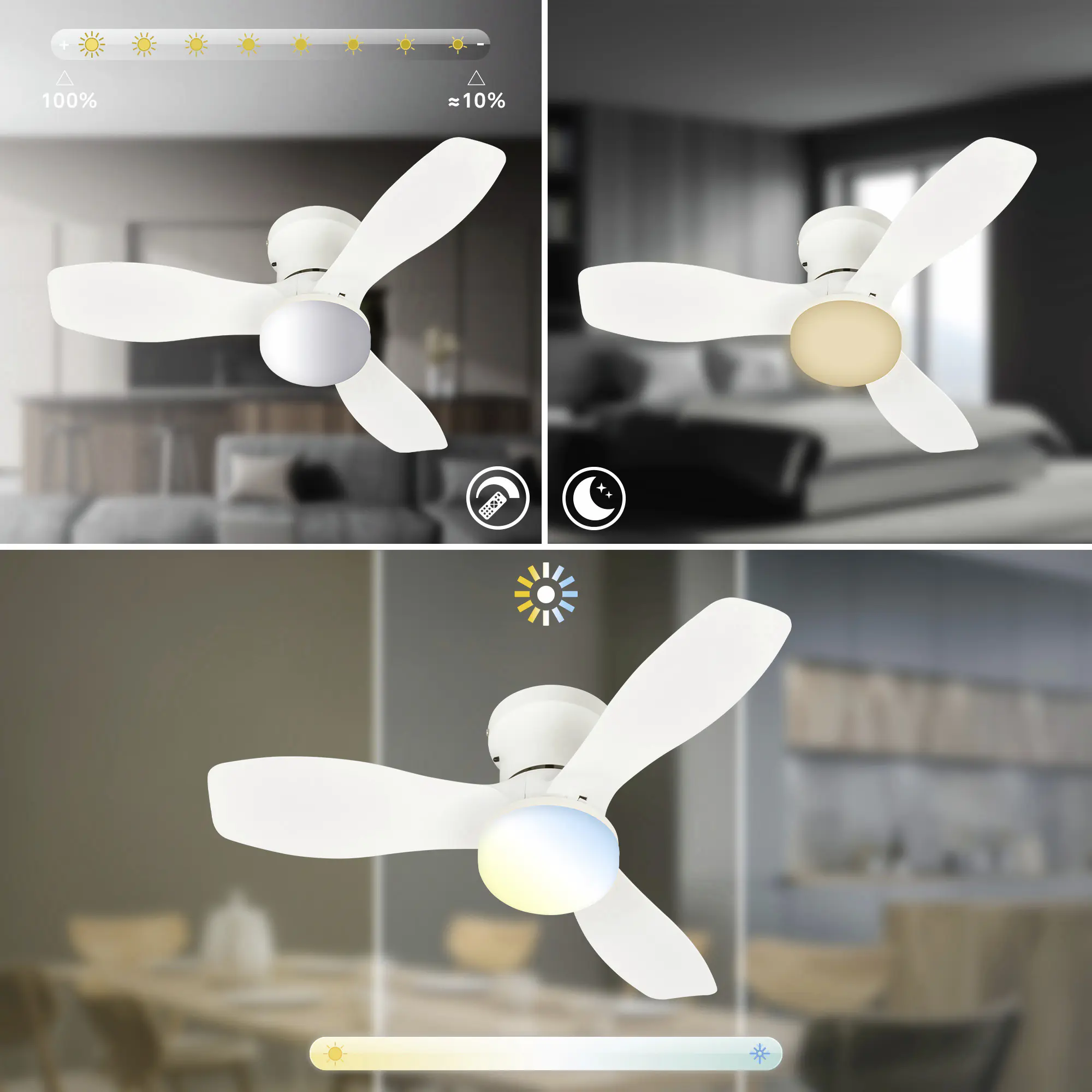 Briloner LED Deckenventilator Pan Ø 60 cm 3 Stufen weiß CCT dimmbar