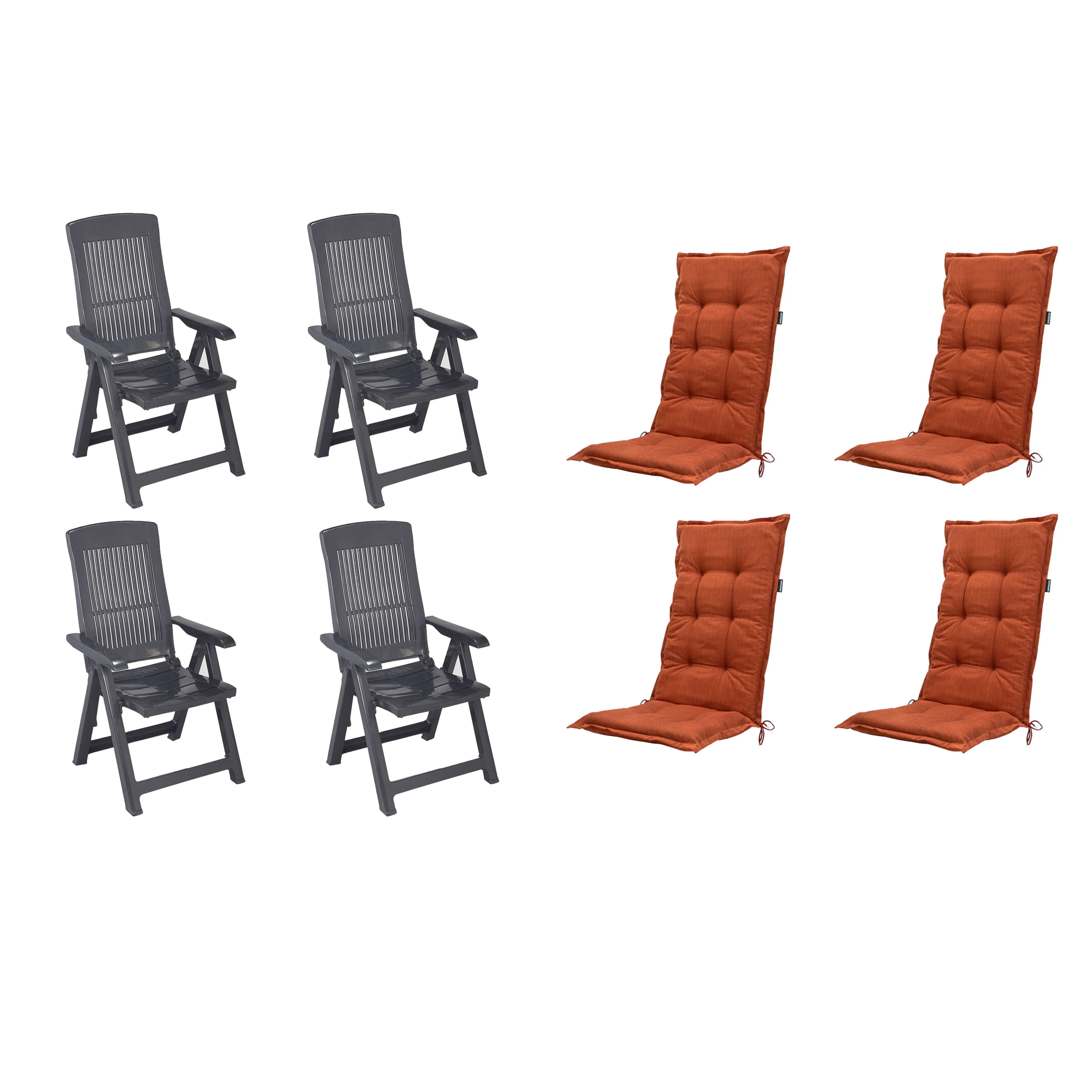 Progarden Gartenstuhl-Set Tampa mit Auflagen anthrazit/terrakotta 8-tlg.