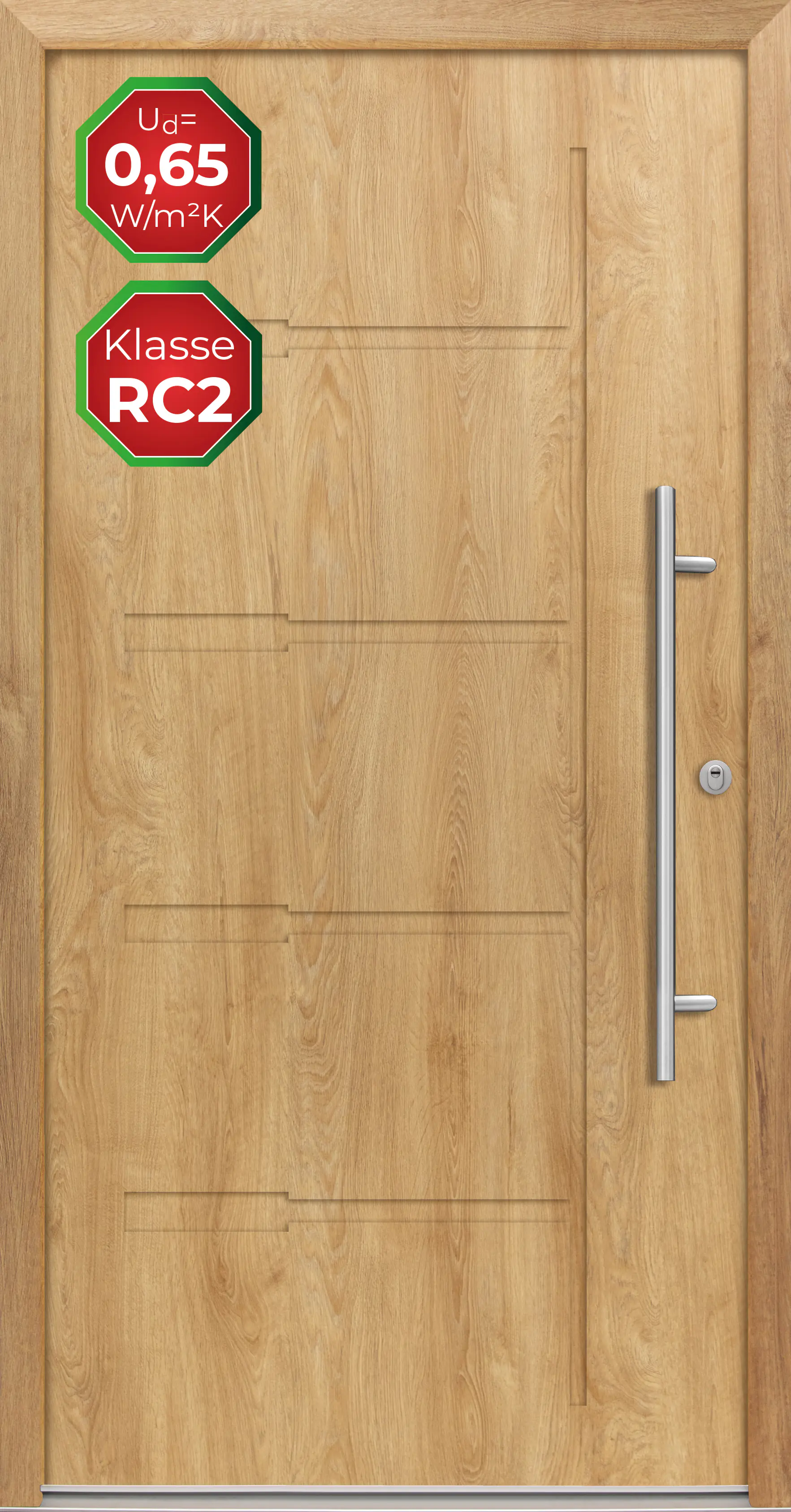 Splendoor Haustür Passivedoor Premium H1 RC2 Eiche Natur DIN Rechts 110 x 210 cm