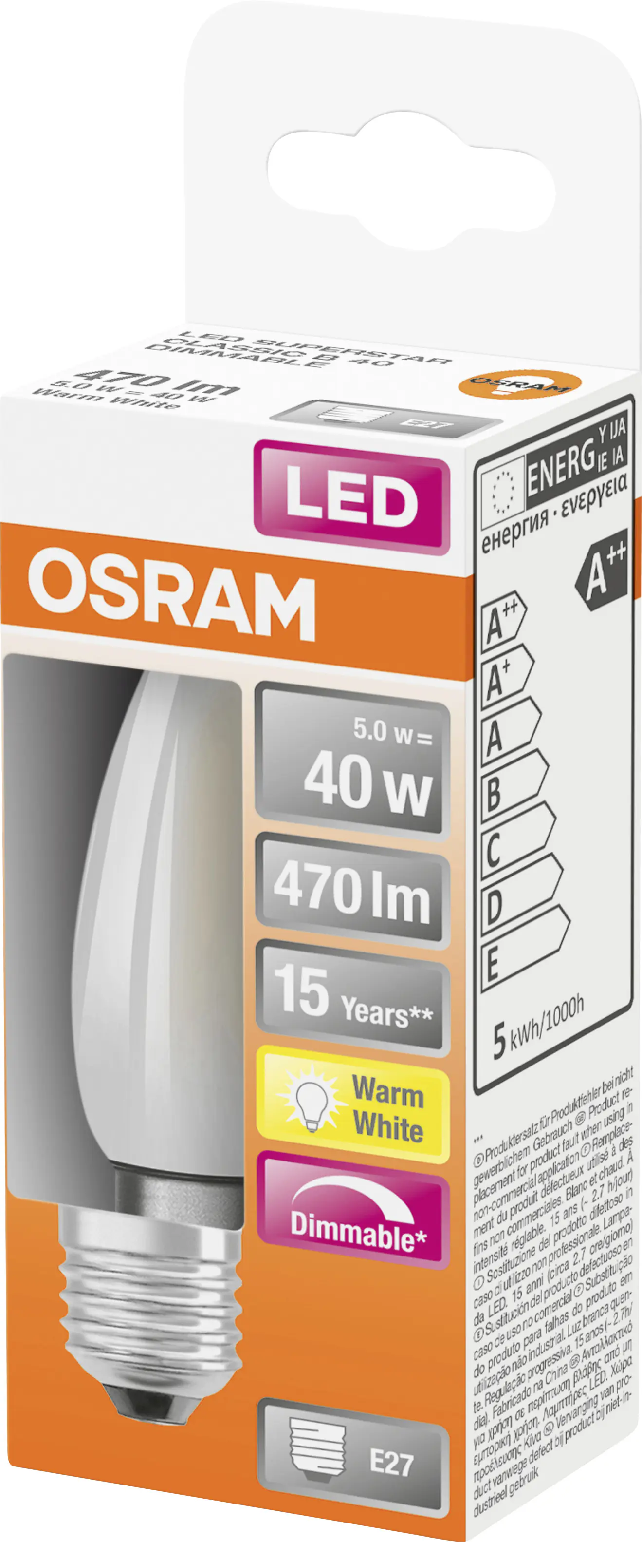 Osram LED Leuchtmittel Retrofit Classic B40 E27 5W dimmbar matt Osram LED Leuchtmittel Retrofit Classic B40 E27 5W dimmbar matt