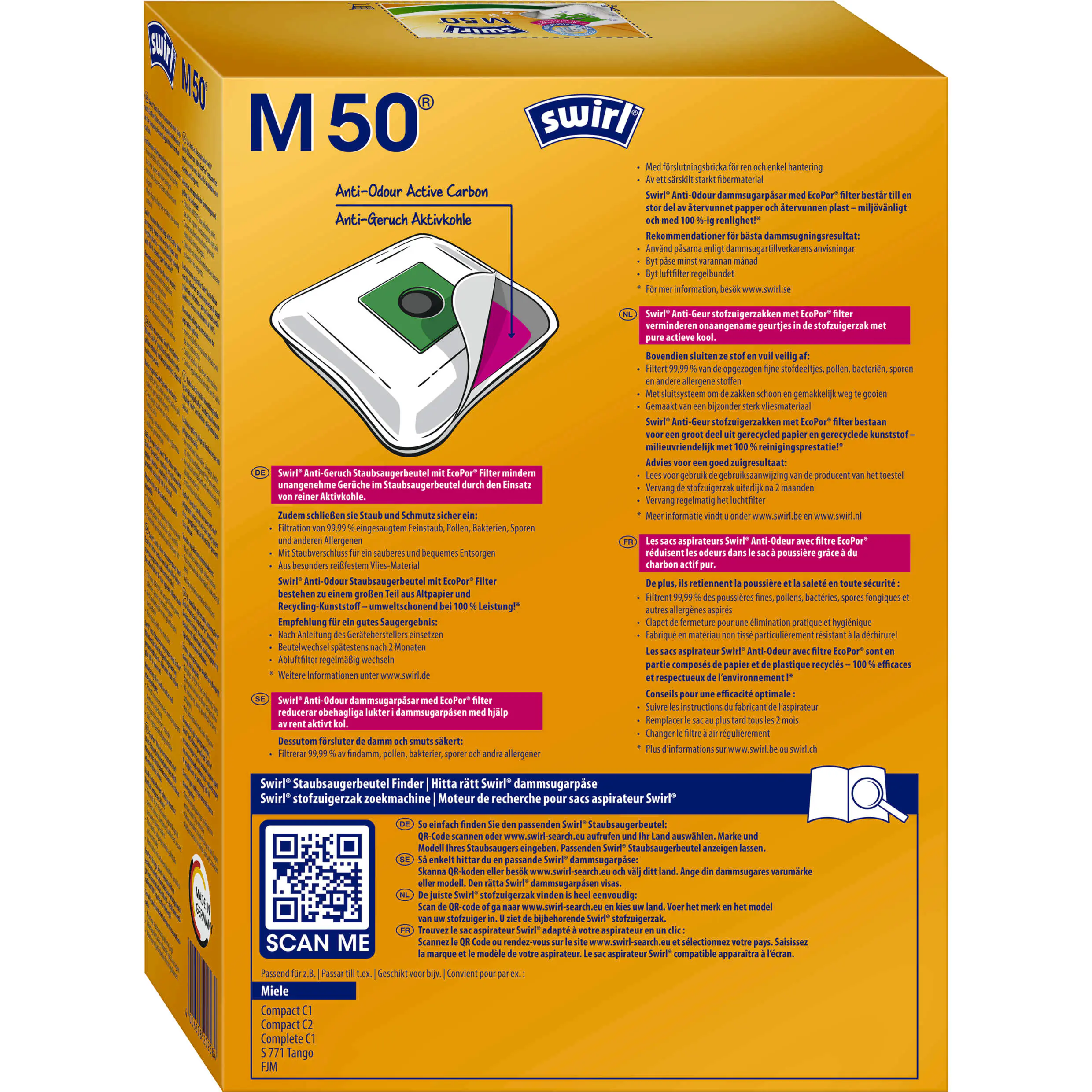 Swirl M 50 EcoPor Anti-Geruch Staubsaugerbeutel 4 Staubbeutel + 1 Filter