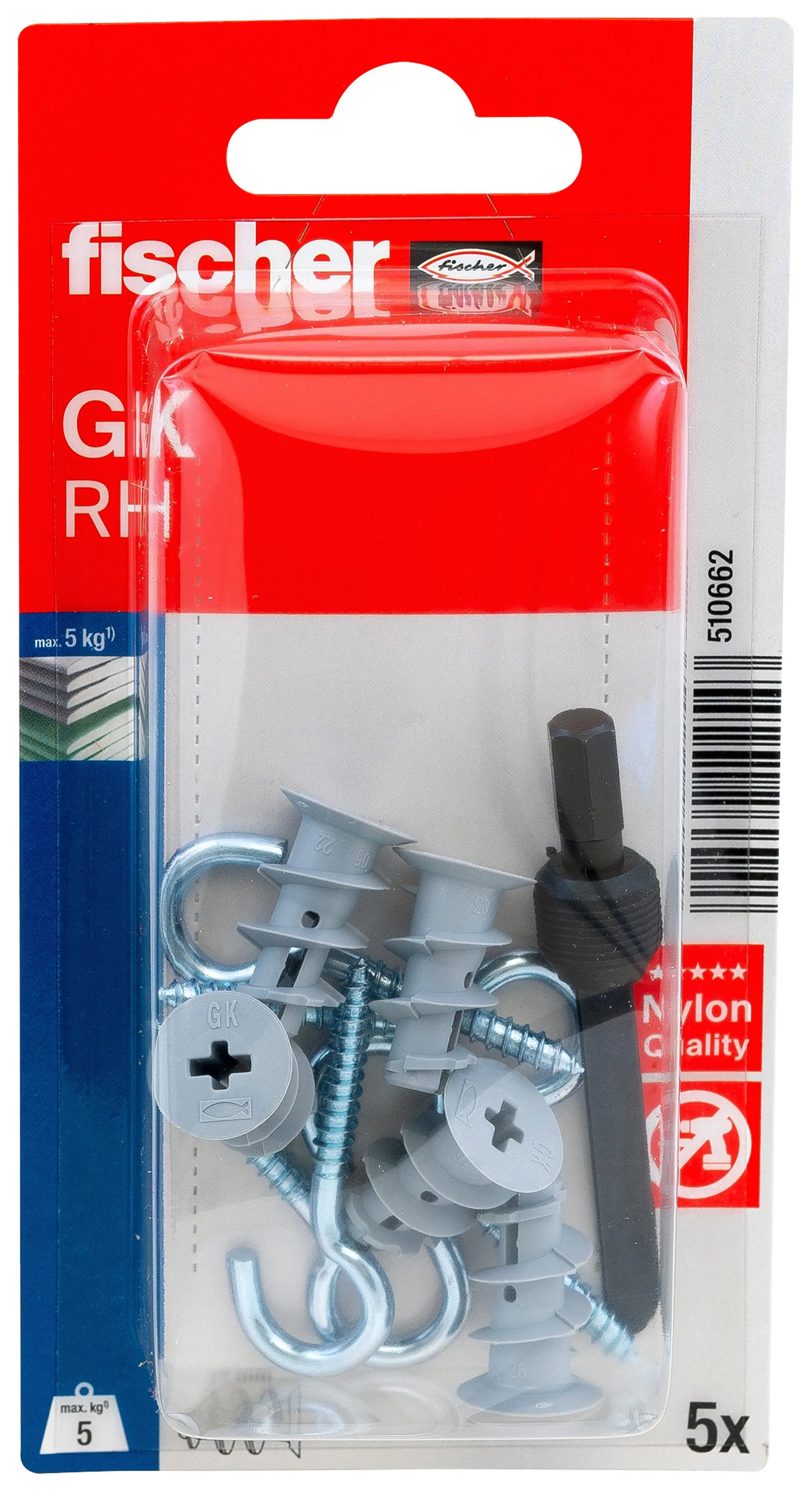 Fischer Gipskartondübel GK RH 22 mm mit Rundhaken - 5 Stück
