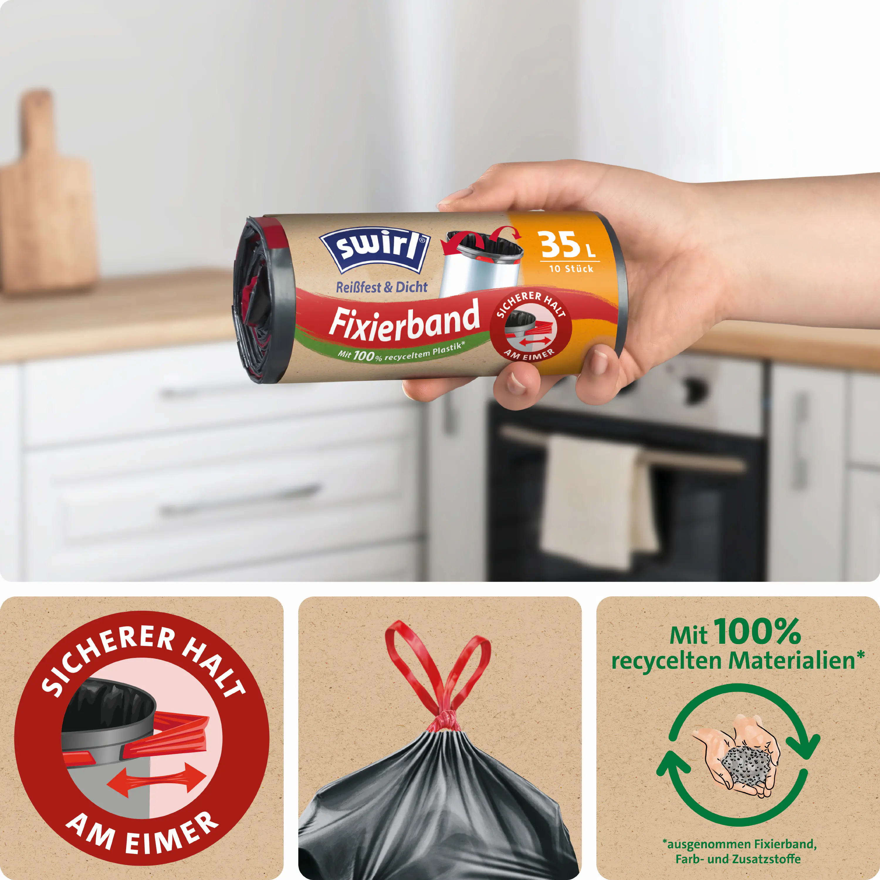 Swirl® Fixierband-Müllbeutel 35 L Reißfest & Dicht