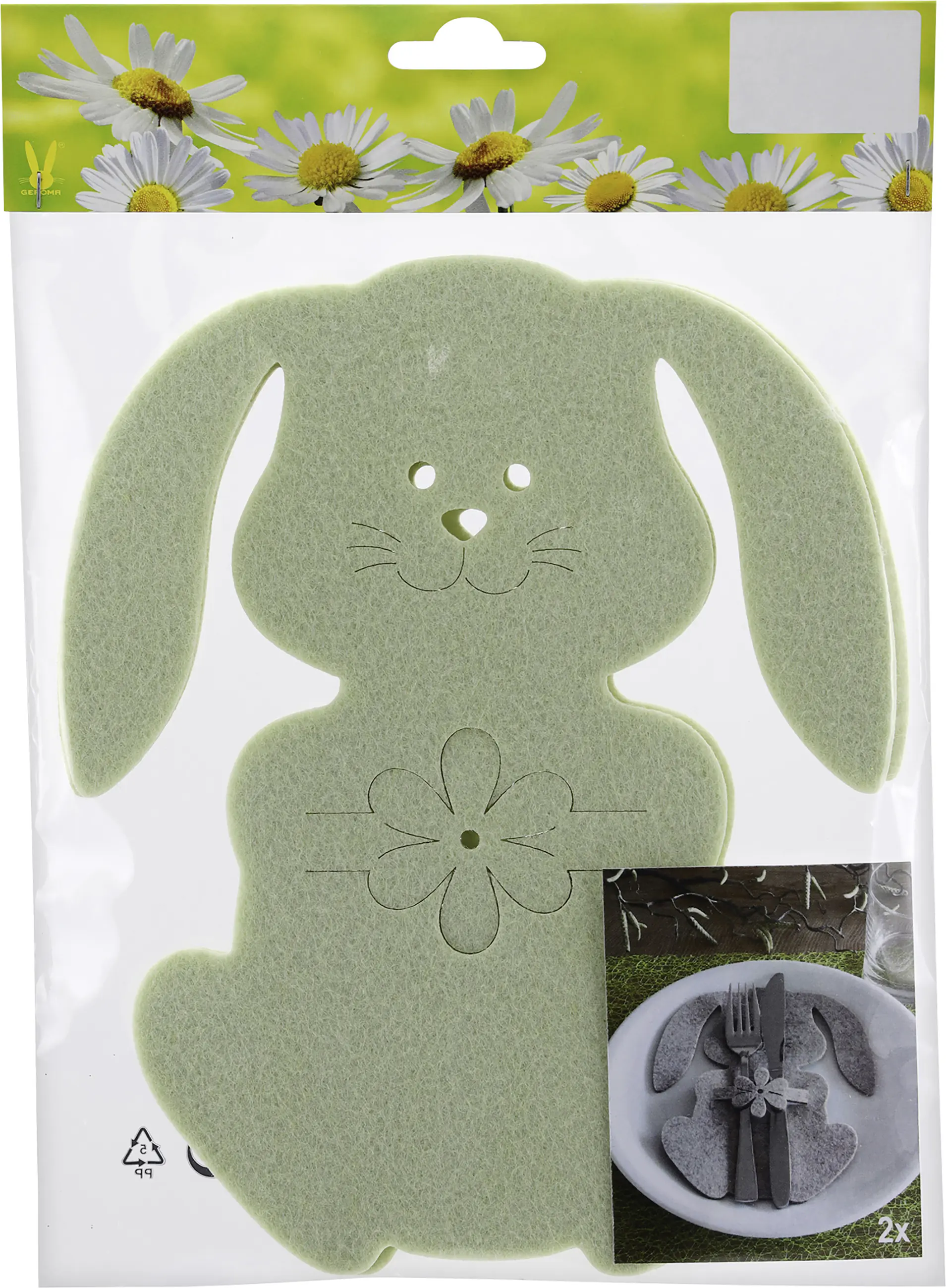 Besteckhalter Filz Hase 2 Stück 20 x 17 cm grün