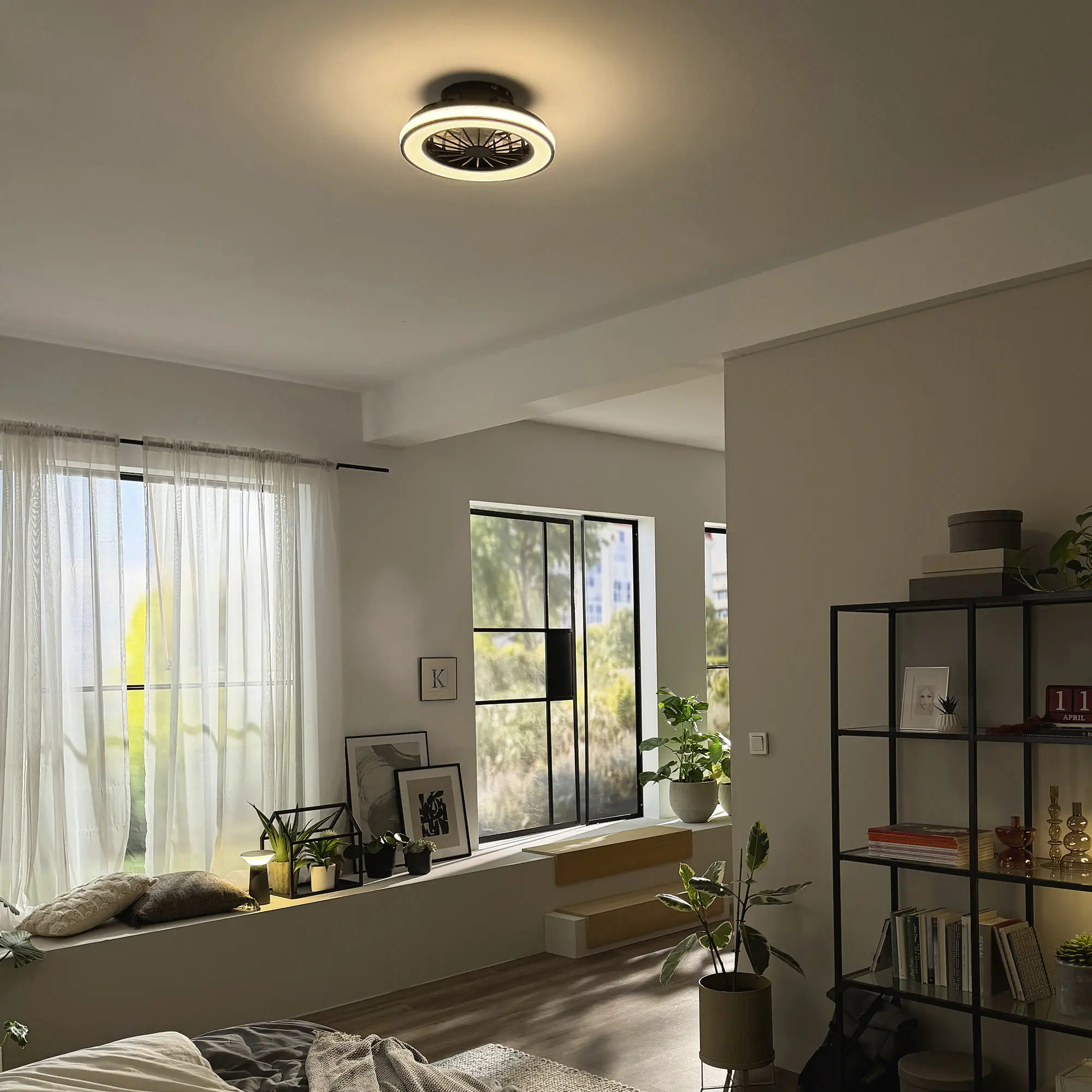 Briloner LED Deckenleuchte mit Ventilator Venturo Ø 38 cm 24 W schwarz matt dimmbar