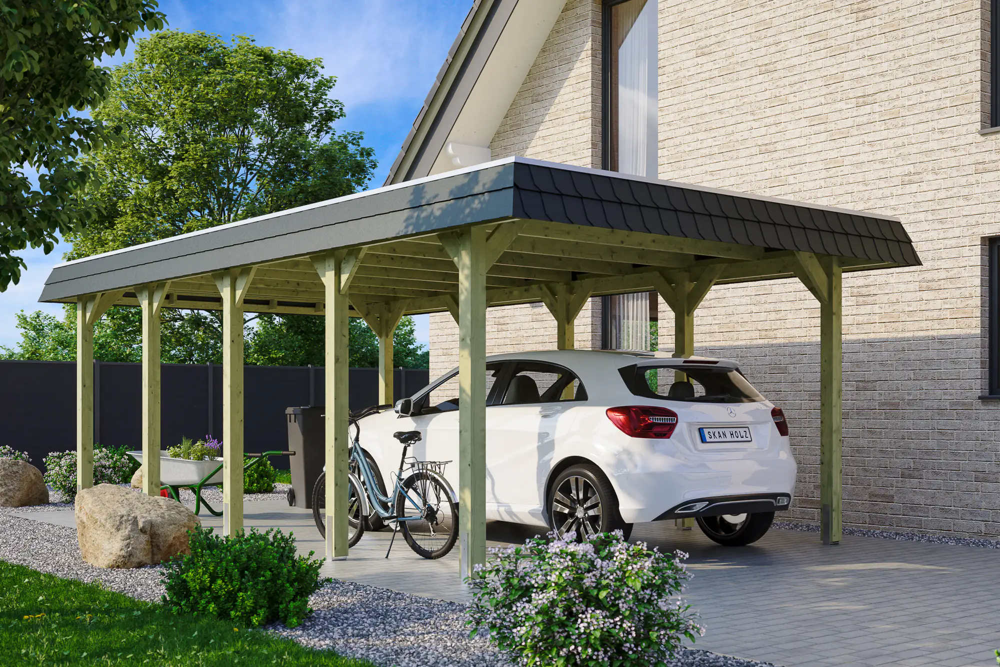 SKAN HOLZ Carport Spreewald 396 x 741 cm mit EPDM-Dach, schwarze Blende