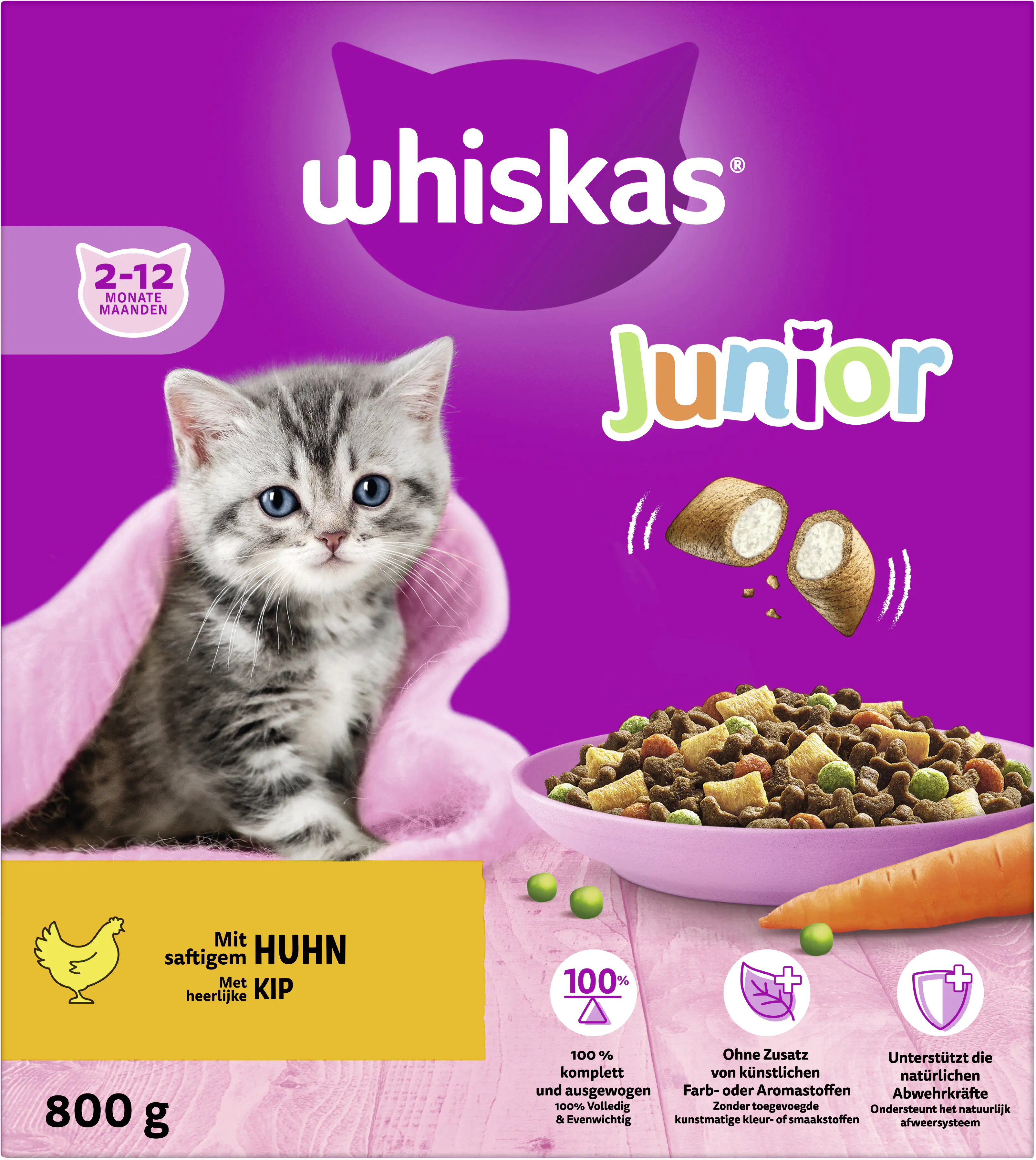Whiskas Trockenfutter Junior 2-12 Monate mit Huhn 800 g