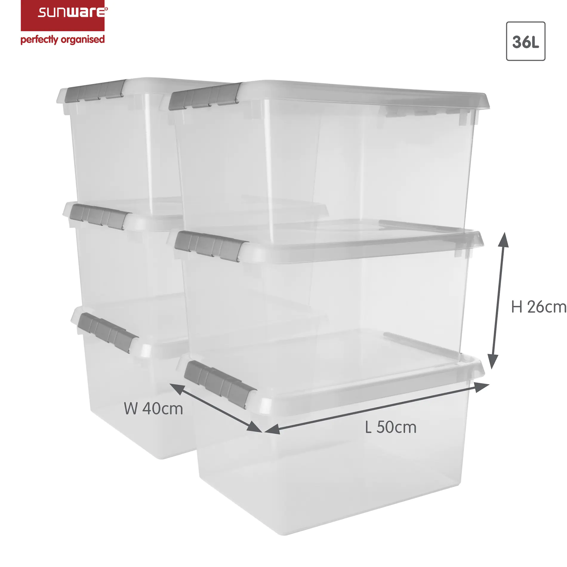 Sunware Comfort line Aufbewahrungsbox 6er-Set für 36L transparent metallfarbig