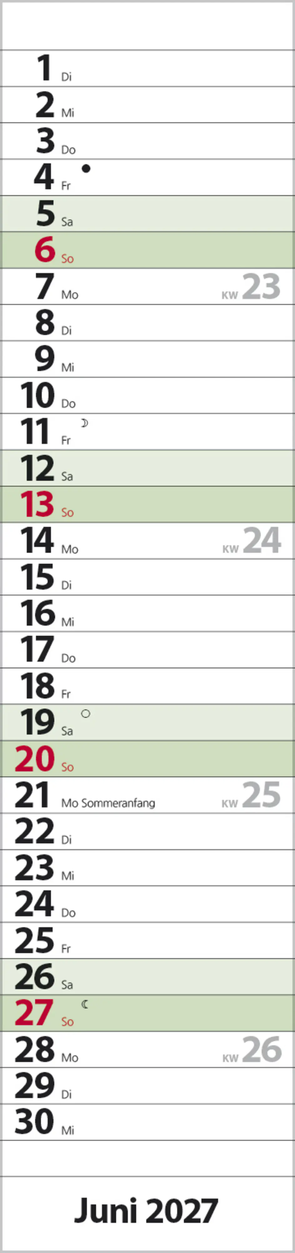 Korsch Kalender Streifenplaner Compact 2027 dunkelgrün 