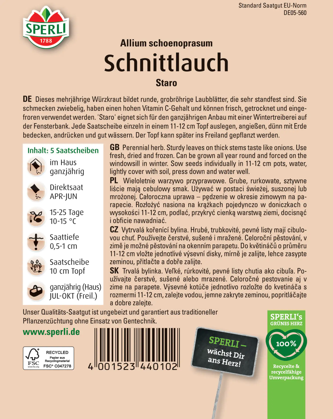 Sperli Schnittlauch Staro Saatscheibe Sperli Schnittlauch Staro Saatscheibe