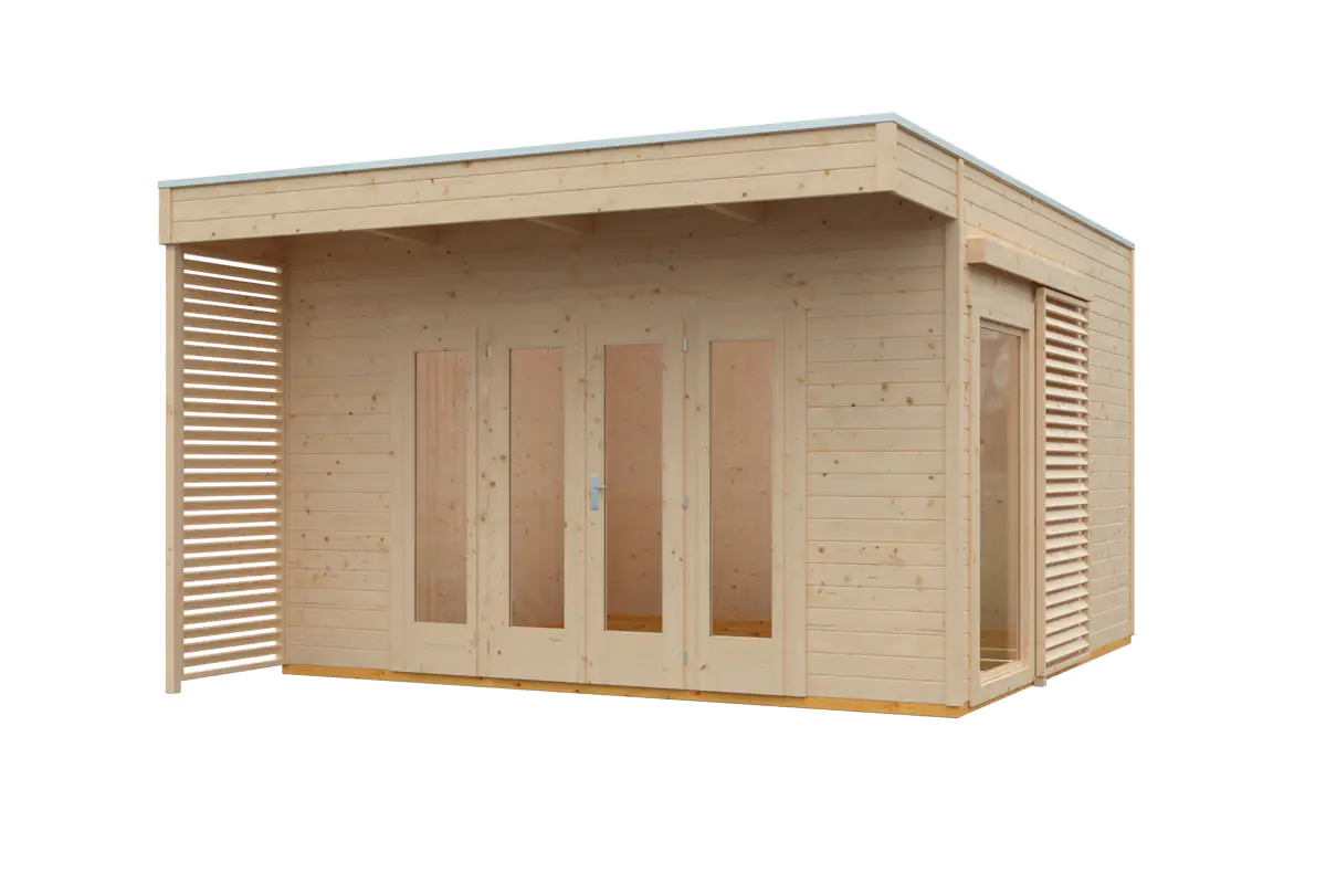 SKAN HOLZ Gartenhaus Tokio 4 402 x 402 cm natur mit Fußboden, doppelschalig