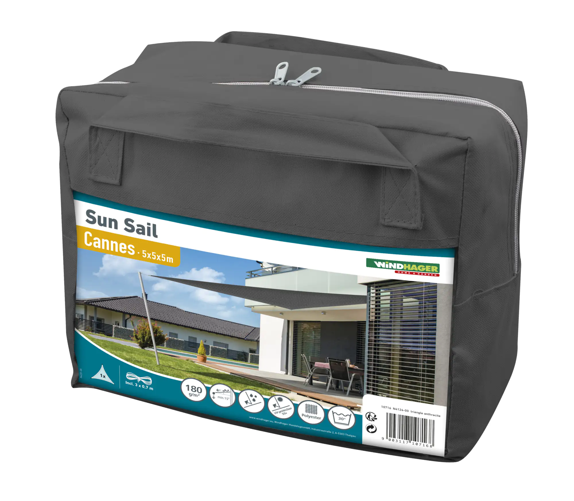 Windhager Sonnensegel Cannes anthrazit 5 x 5 x 5 m