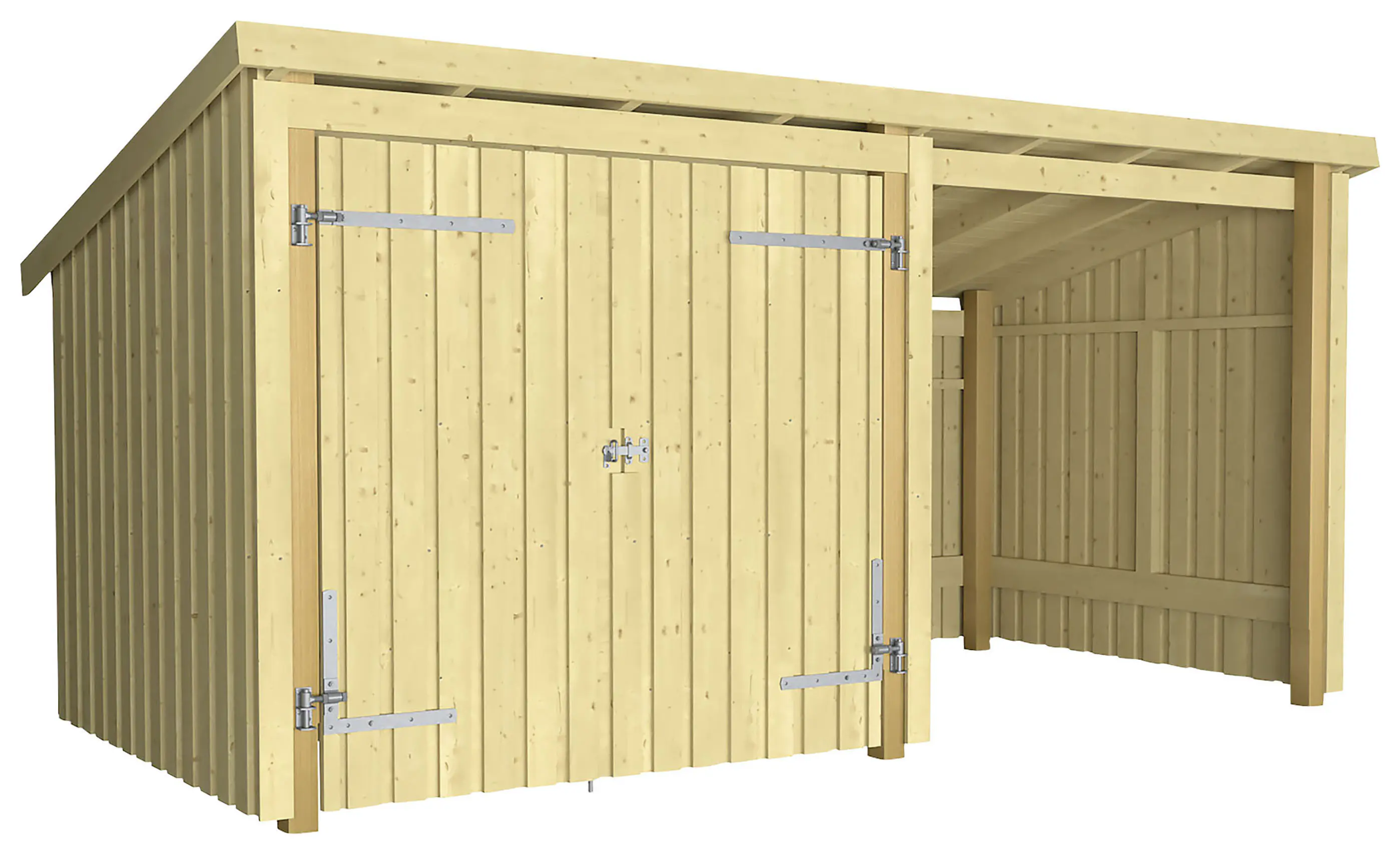 Plus Gartenhaus Nordic Multi 416 x 208 cm natur mit Doppeltür, offen